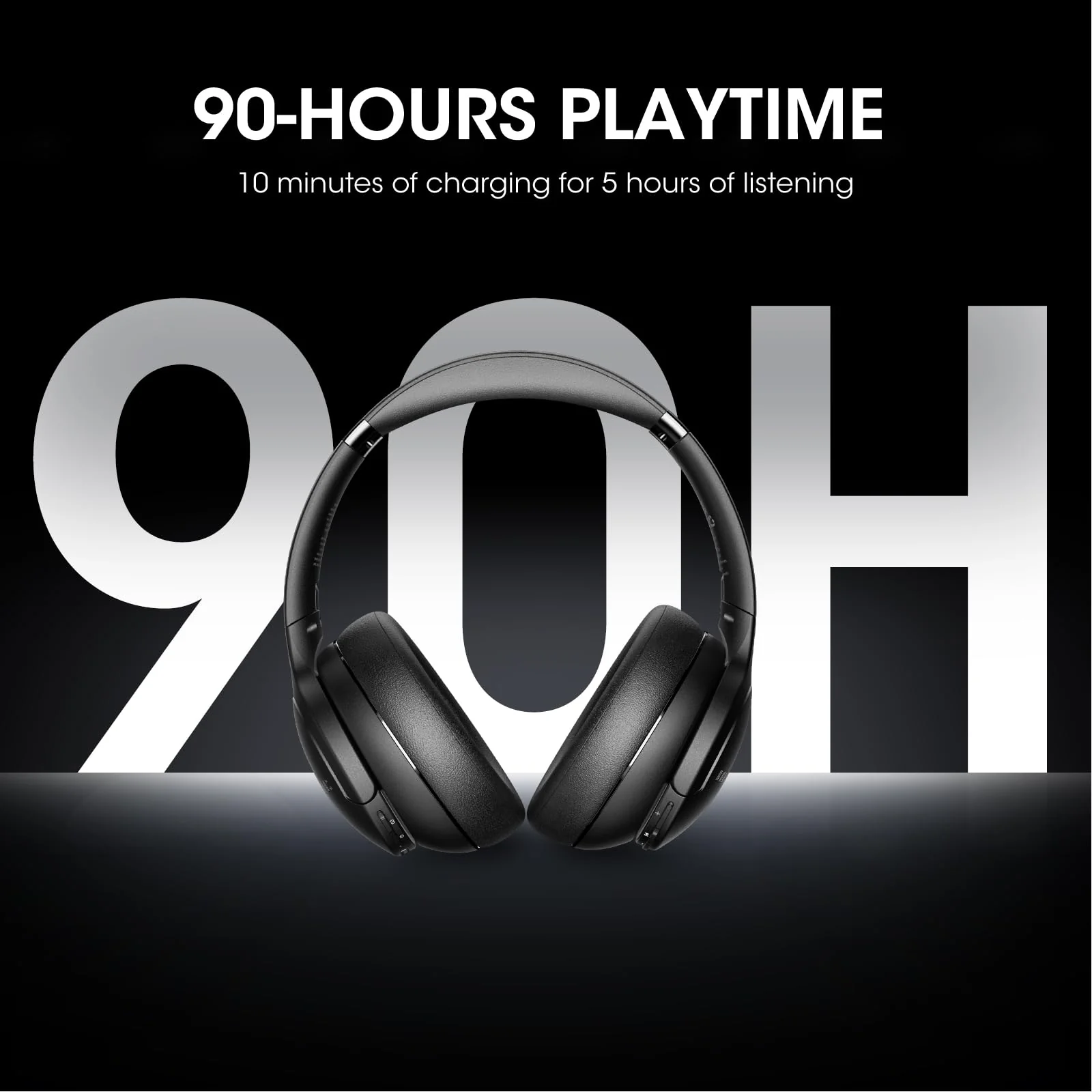 DOQAUS ๐๐ฉ๐ ๐ซ๐๐๐๐ Bluetooth Headphones Over Ear, 90H Playtime Bluetooth 5.3 Wireless Headphones 3 EQ Modes, Built-in HD Mic, HiFi Stereo Sound,Deep Bass,Memory Foam Ear Cups for Phone/PC Black - Image 2