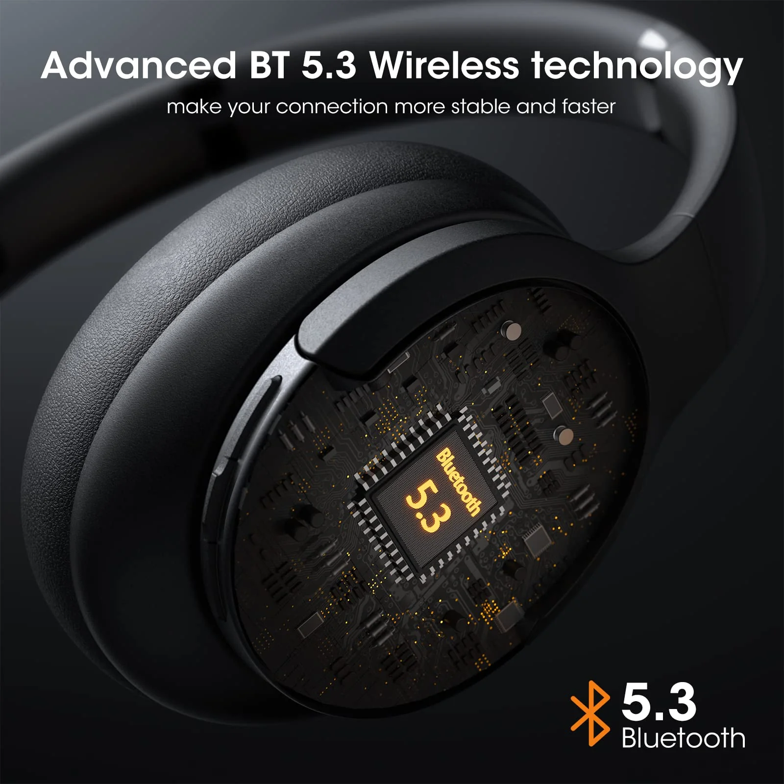 DOQAUS ๐๐ฉ๐ ๐ซ๐๐๐๐ Bluetooth Headphones Over Ear, 90H Playtime Bluetooth 5.3 Wireless Headphones 3 EQ Modes, Built-in HD Mic, HiFi Stereo Sound,Deep Bass,Memory Foam Ear Cups for Phone/PC Black - Image 5