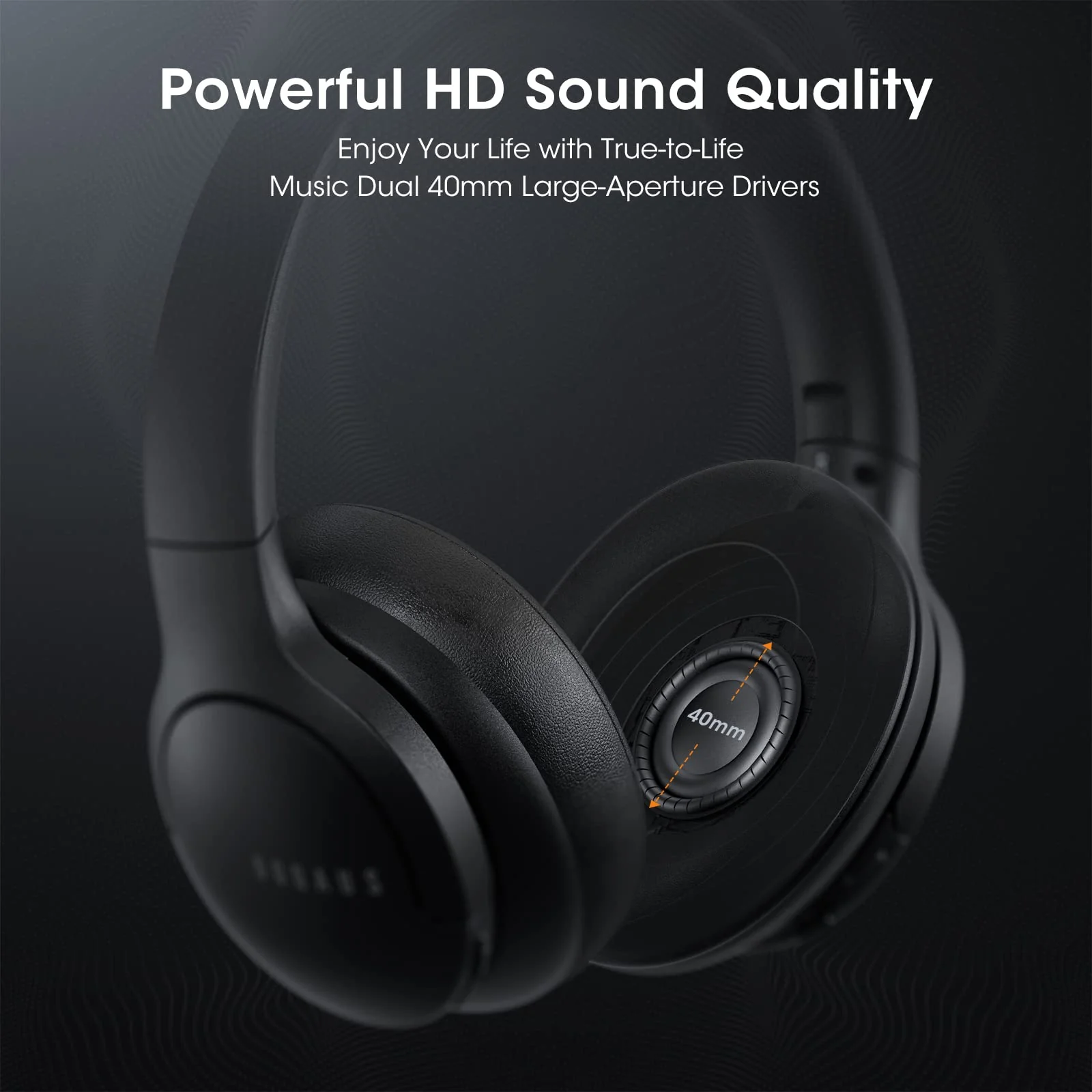 DOQAUS ๐๐ฉ๐ ๐ซ๐๐๐๐ Bluetooth Headphones Over Ear, 90H Playtime Bluetooth 5.3 Wireless Headphones 3 EQ Modes, Built-in HD Mic, HiFi Stereo Sound,Deep Bass,Memory Foam Ear Cups for Phone/PC Black - Image 6
