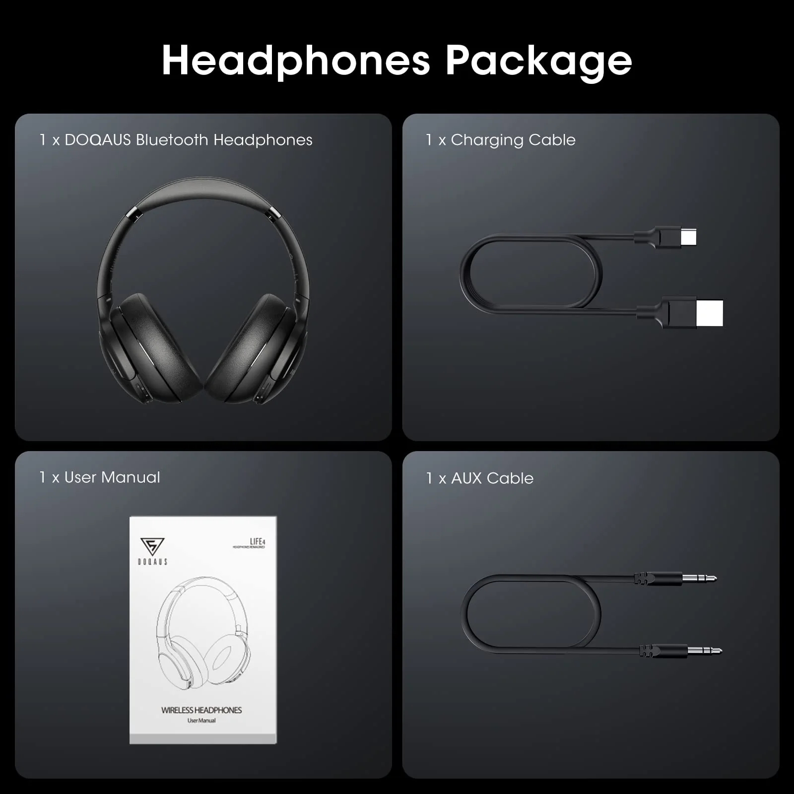 DOQAUS ๐๐ฉ๐ ๐ซ๐๐๐๐ Bluetooth Headphones Over Ear, 90H Playtime Bluetooth 5.3 Wireless Headphones 3 EQ Modes, Built-in HD Mic, HiFi Stereo Sound,Deep Bass,Memory Foam Ear Cups for Phone/PC Black - Image 8
