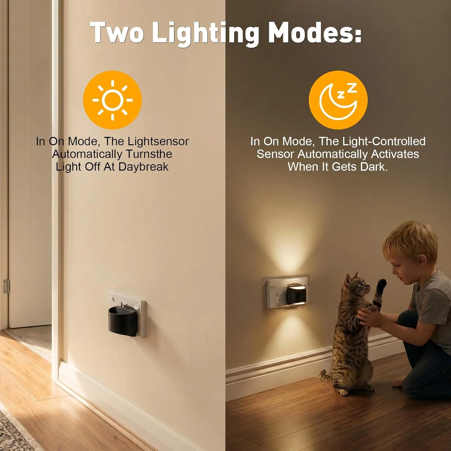 DORESshop LED Night Light[4 Pack], Night Lights Plug into Wall, 3 Mode Plug in Night Light with Motion Sensor, Dusk to Dawn Sensor, Nightlights for Adults, Bedroom, Bathroom, Hallway, Amber Black 4