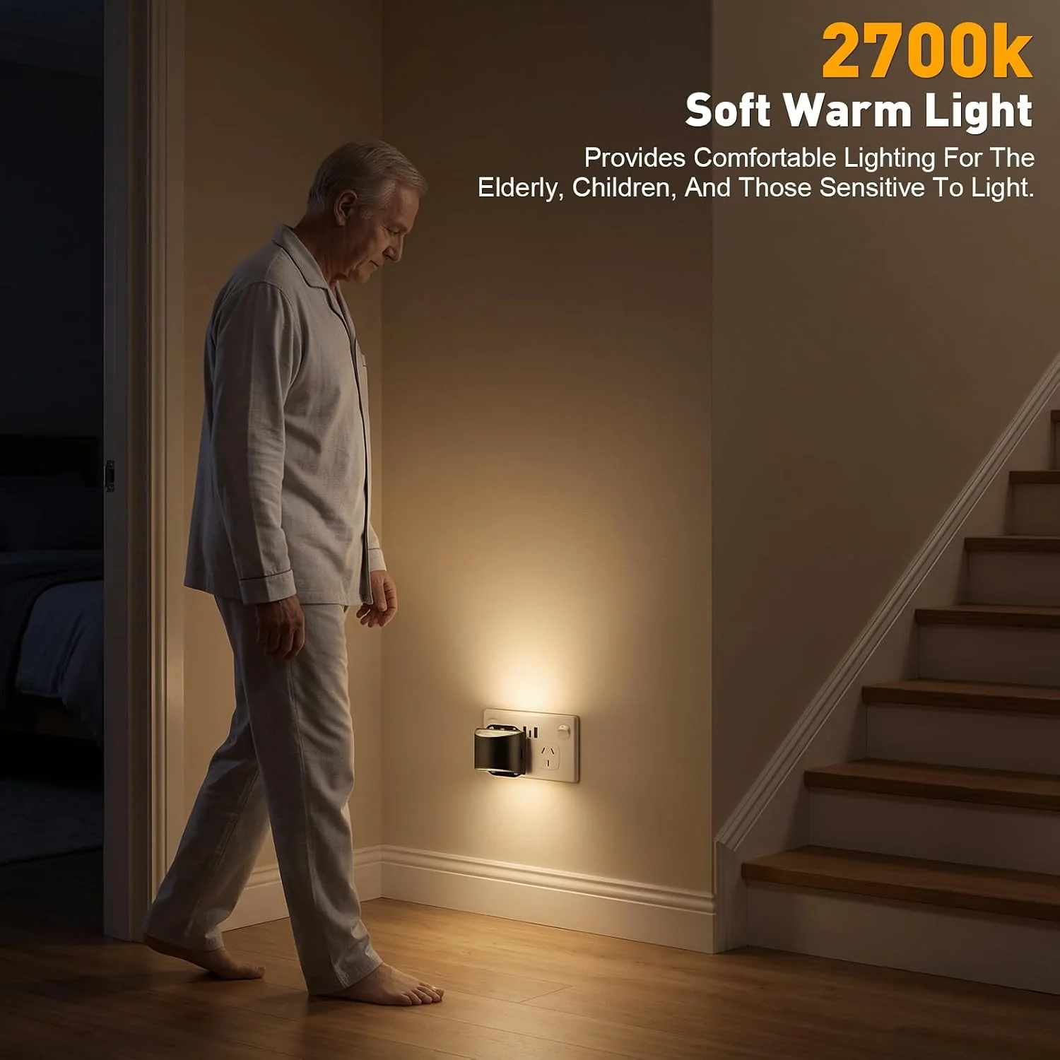 DORESshop LED Night Light[4 Pack], Night Lights Plug into Wall, 3 Mode Plug in Night Light with Motion Sensor, Dusk to Dawn Sensor, Nightlights for Adults, Bedroom, Bathroom, Hallway, Amber Black 4 - Image 3