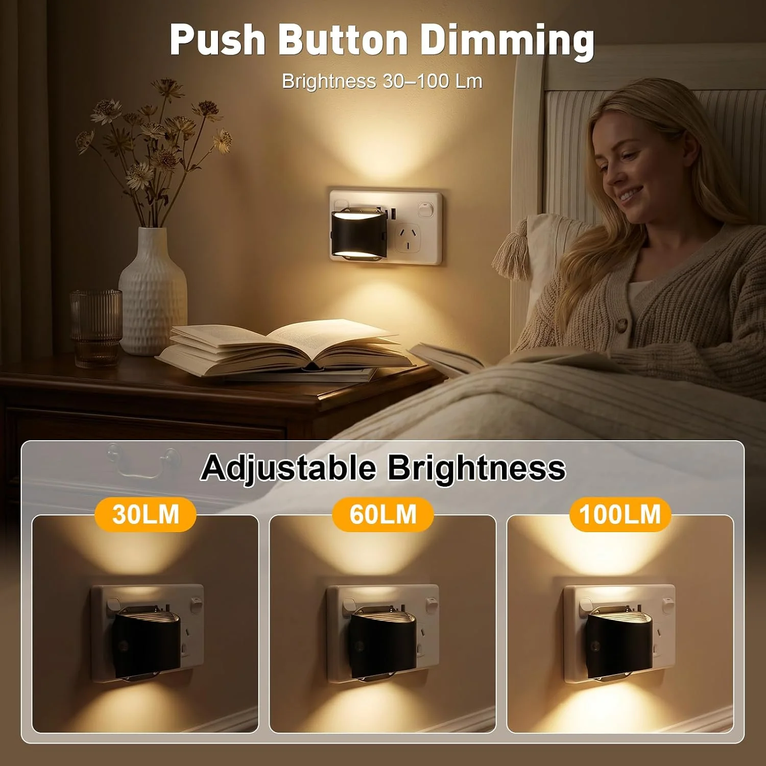 DORESshop LED Night Light[4 Pack], Night Lights Plug into Wall, 3 Mode Plug in Night Light with Motion Sensor, Dusk to Dawn Sensor, Nightlights for Adults, Bedroom, Bathroom, Hallway, Amber Black 4 - Image 4
