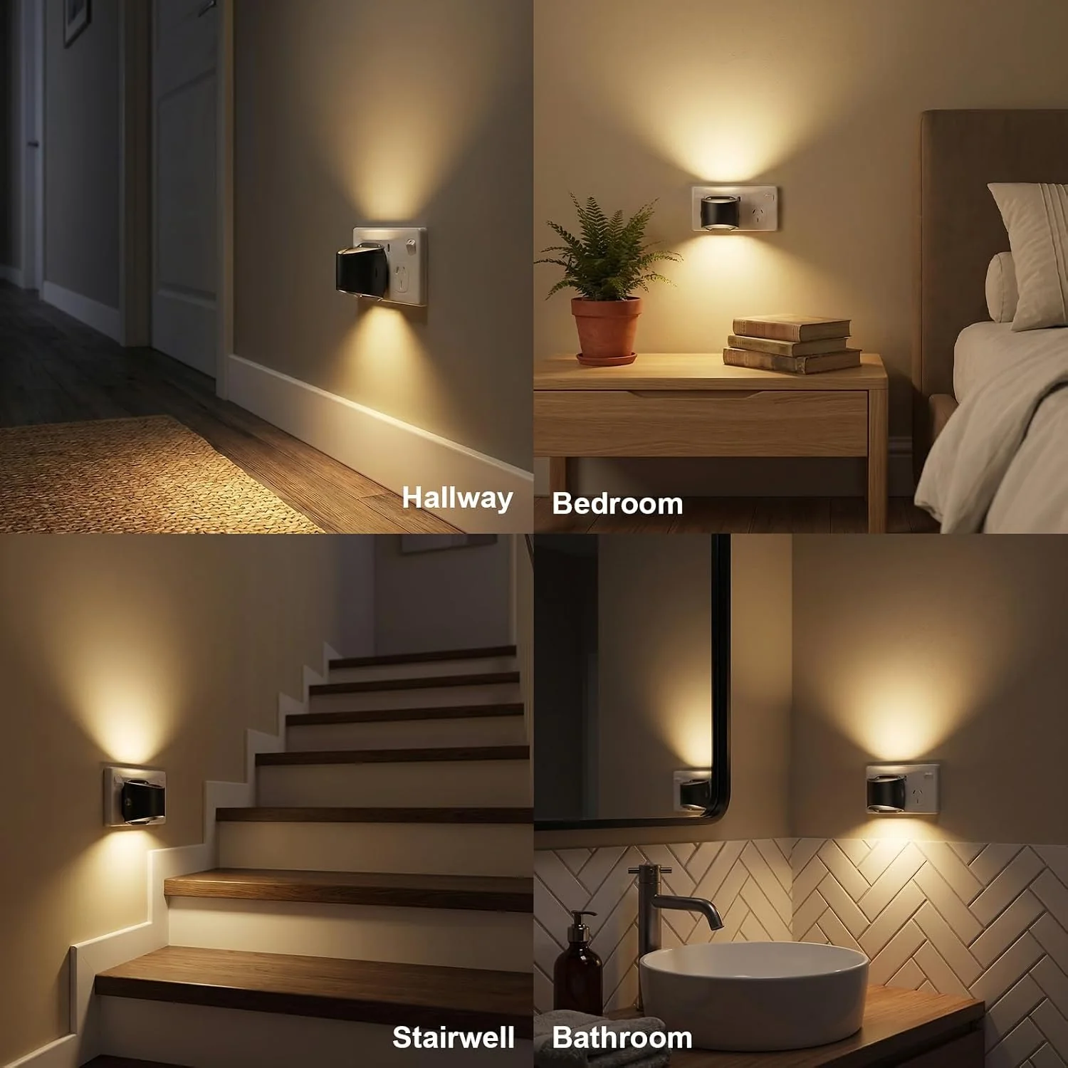 DORESshop LED Night Light[4 Pack], Night Lights Plug into Wall, 3 Mode Plug in Night Light with Motion Sensor, Dusk to Dawn Sensor, Nightlights for Adults, Bedroom, Bathroom, Hallway, Amber Black 4 - Image 5