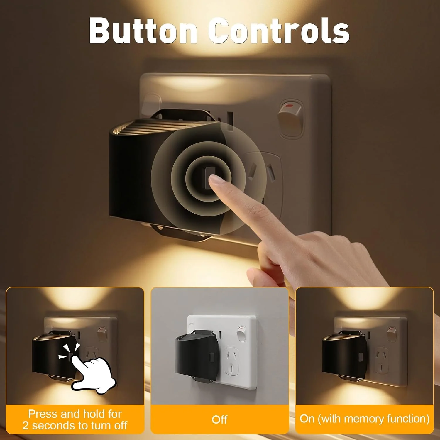 DORESshop LED Night Light[4 Pack], Night Lights Plug into Wall, 3 Mode Plug in Night Light with Motion Sensor, Dusk to Dawn Sensor, Nightlights for Adults, Bedroom, Bathroom, Hallway, Amber Black 4 - Image 7