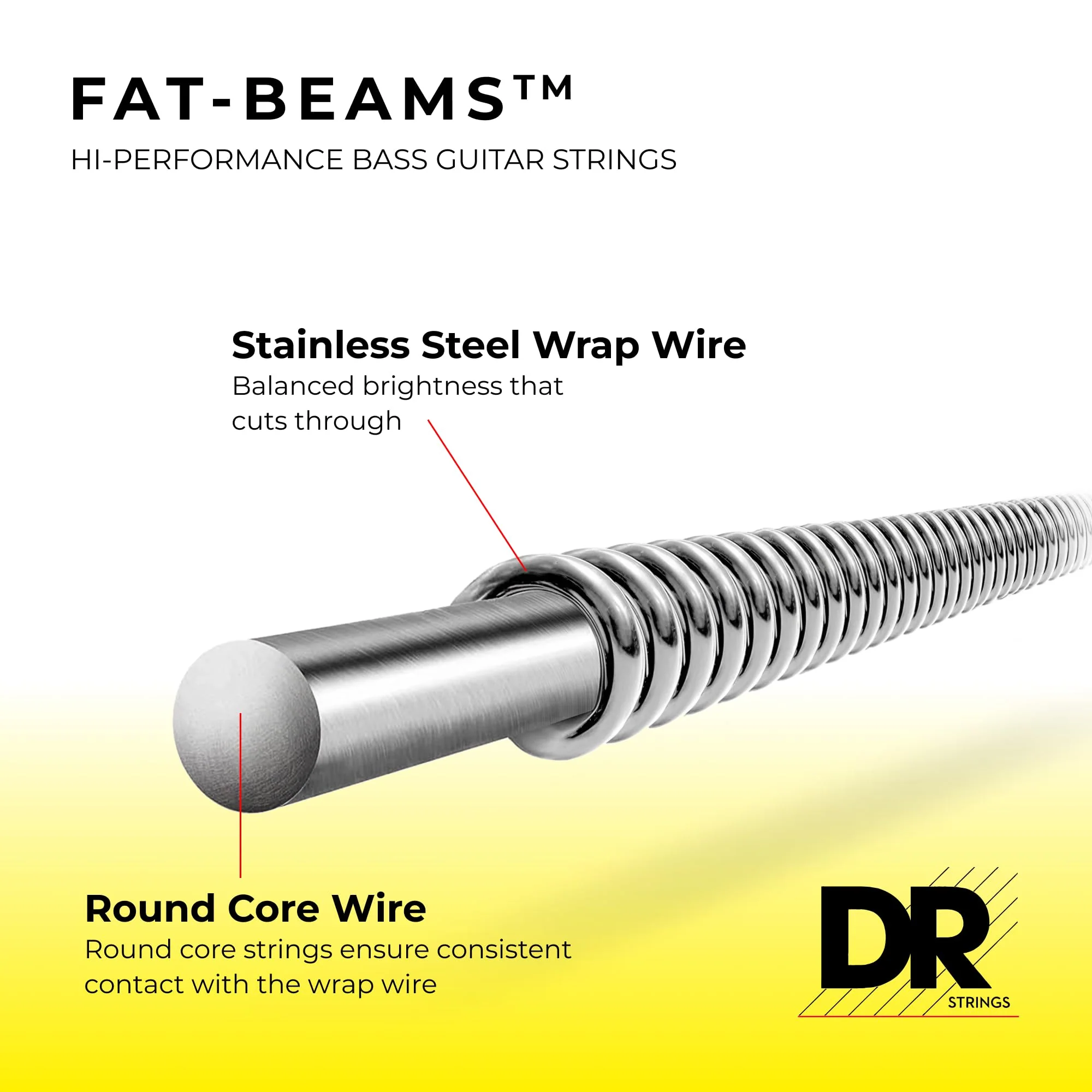 DR Strings FAT-BEAM Bass Guitar Strings (FB-40) Single FAT-BEAM™ - Stainless Steel Bass Strings: Light 40-100 - Image 3