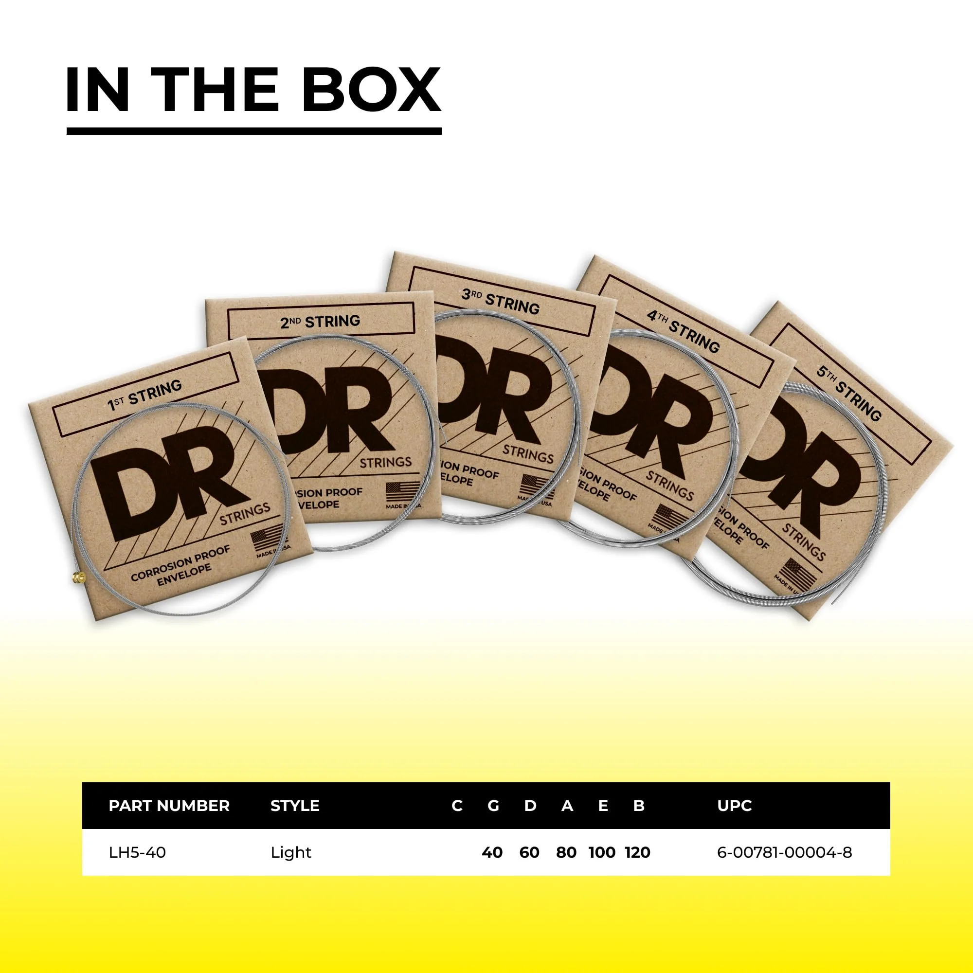 DR Strings Lo-Rider - Stainless Steel Hex Core 5 String Bass 40-120 LO-RIDER™: 5-String Light 40-120 - Image 5