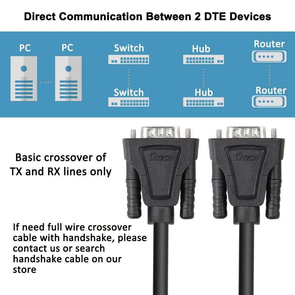 DTech 10ft DB9 RS232 Serial Cable Male to Female Extension Simple Null Modem Cord Cross TX RX Line 2 Pin Crossed for Computer Data Communication (10 Feet, Black) - Image 5