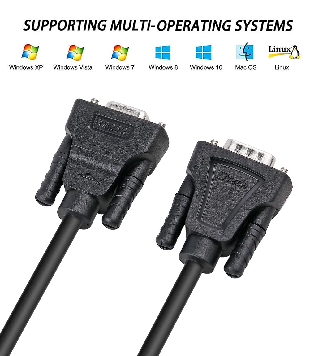 DTech 10ft DB9 RS232 Serial Cable Male to Female Extension Simple Null Modem Cord Cross TX RX Line 2 Pin Crossed for Computer Data Communication (10 Feet, Black) - Image 6