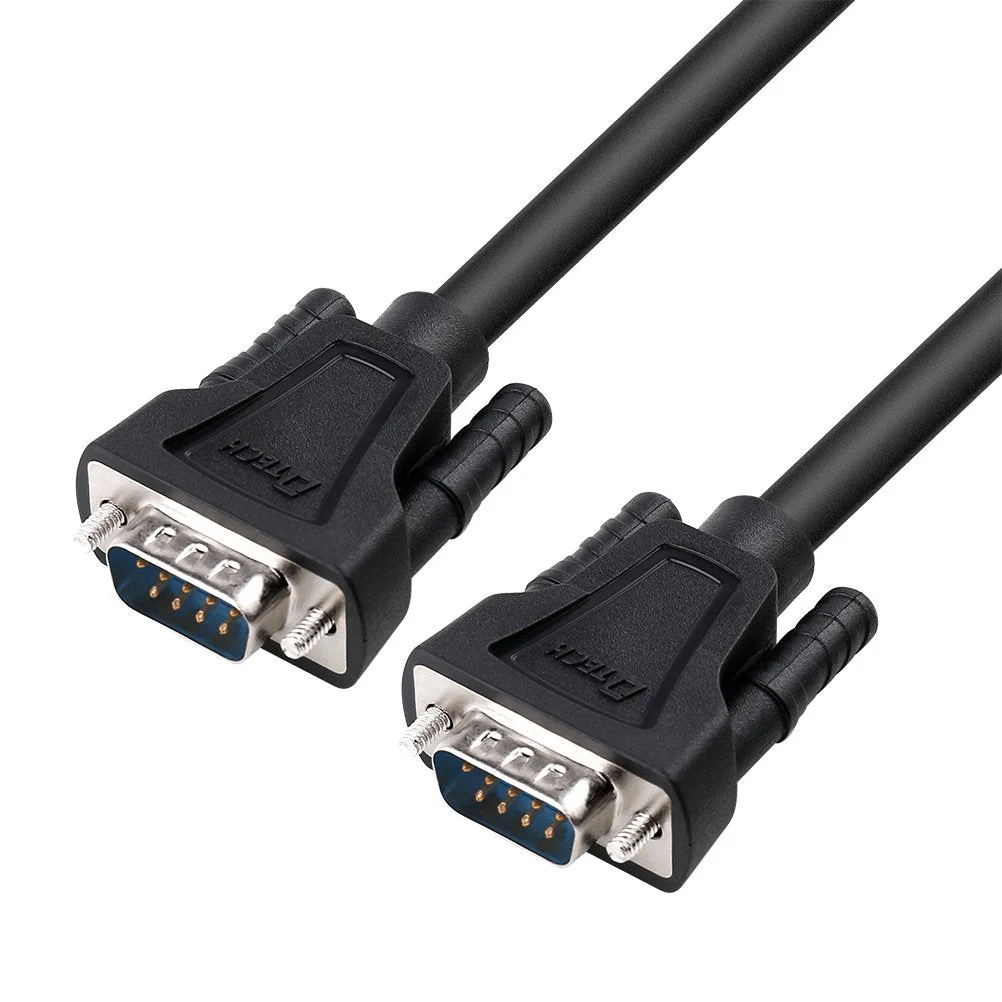 DTech 15ft DB9 RS232 Serial Cable Male to Male Null Modem Cord Full Handshaking 7 Wire Crossover for Data Communication Compatible with Computer Network Switch Router (15 Feet, Black)