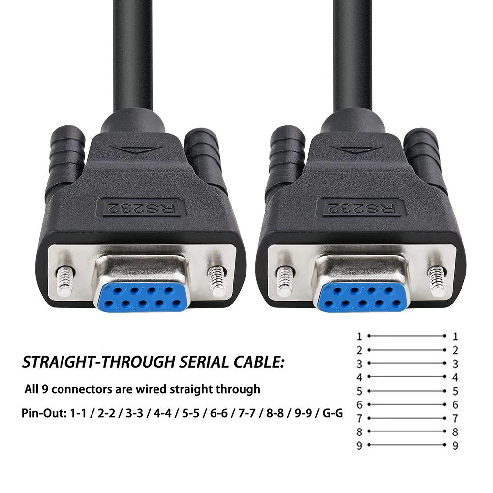 DTECH 6 ft RS232 Serial Cable Female to Female 9 Pin Straight Through (Black, 2 Meters) 6ft - Image 3