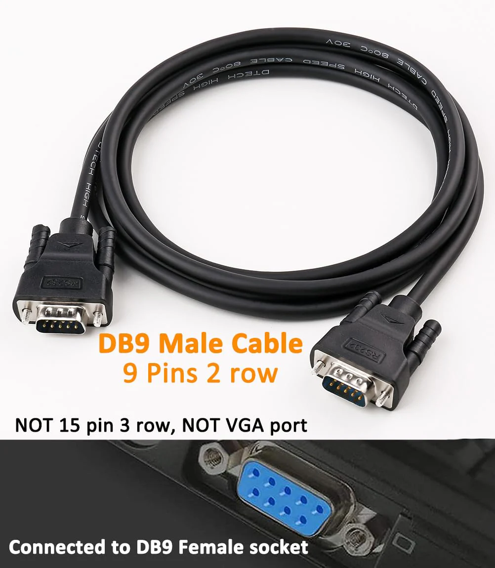 DTech 6ft DB9 to DB9 RS232 Serial Cable Male to Male Simple Null Modem Cord Cross TX RX line 2 Pin Crossed Without Handshake for Computer Data Communication (6 Feet, Black) - Image 3