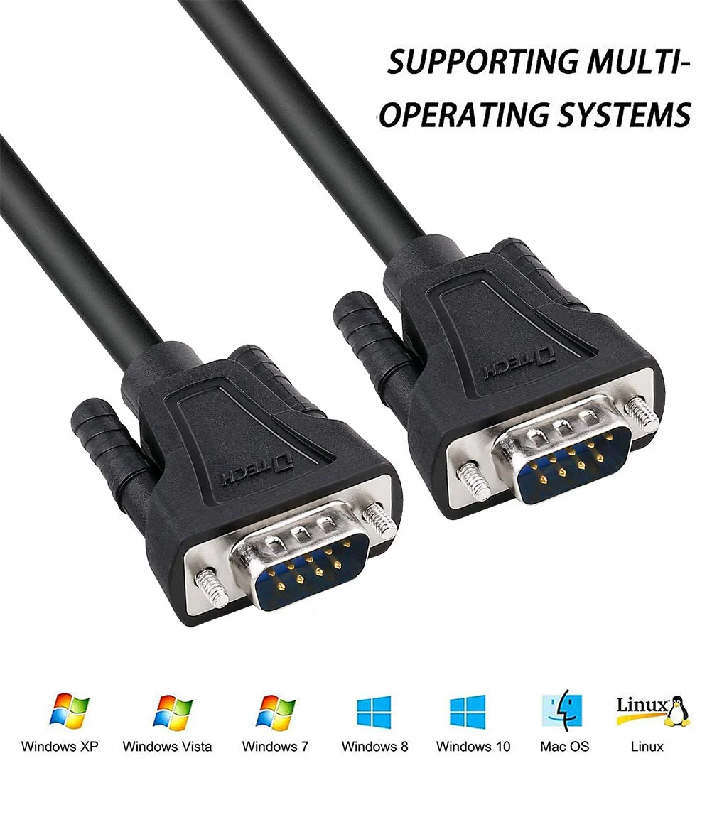 DTECH DB9 RS232 Serial Cable Male to Male Null Modem Cord Full Handshaking 7 Wire Crossover for Data Communication (10 Feet, Black) 10ft - Image 4