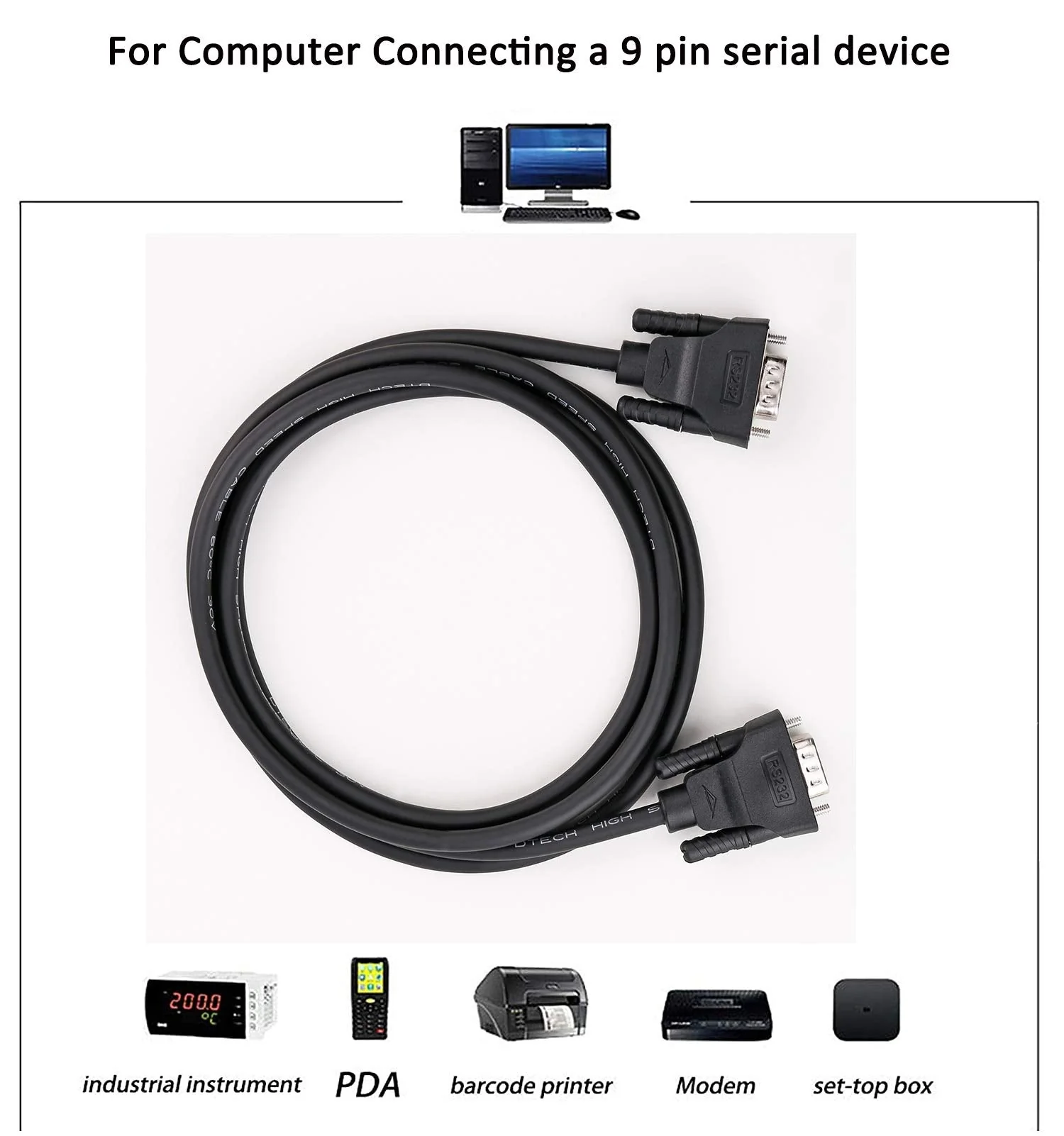 DTECH DB9 RS232 Serial Cable Male to Male Null Modem Cord Full Handshaking 7 Wire Crossover for Data Communication (10 Feet, Black) 10ft - Image 5