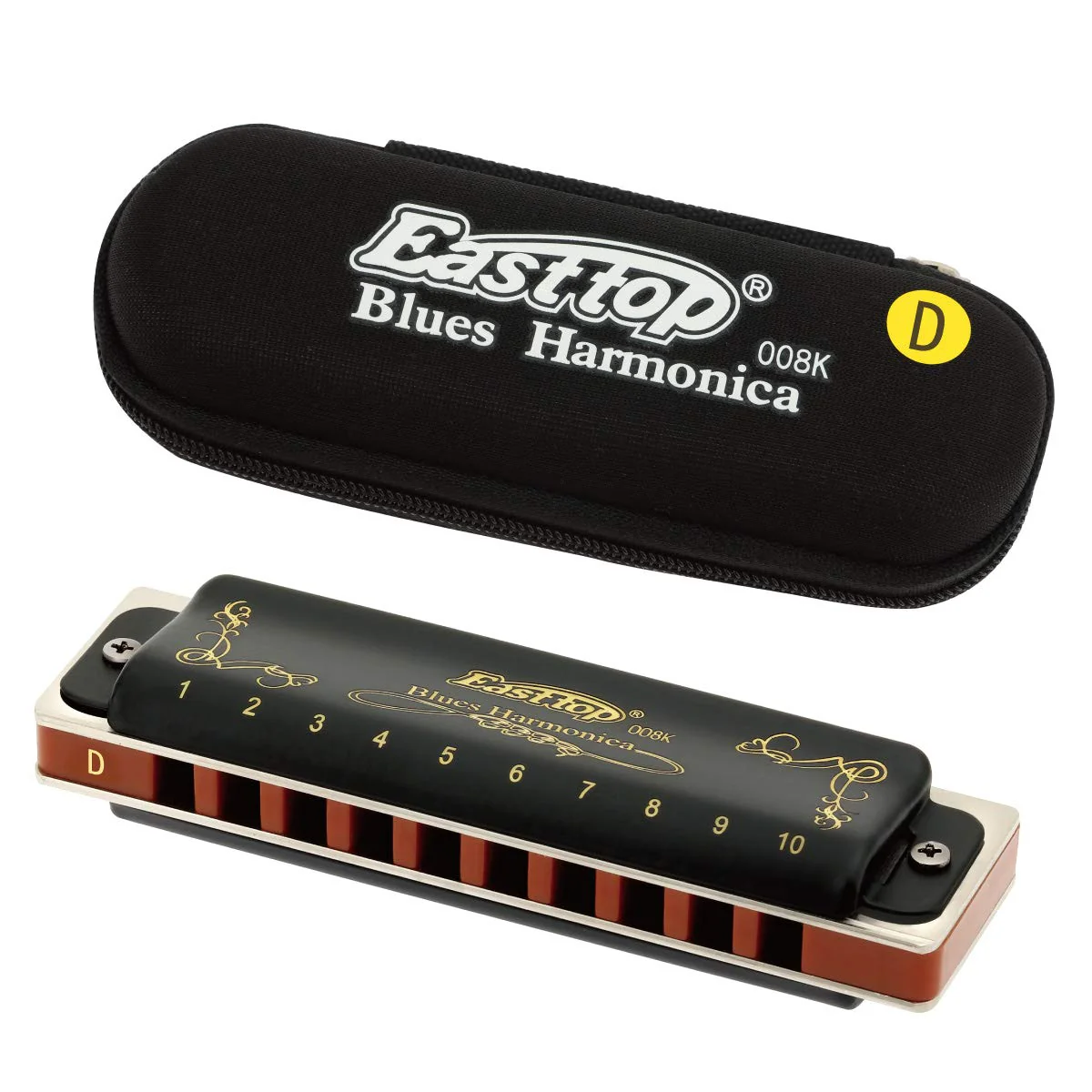 East top Diatonic Harmonica Key of D 10 Holes 20 Tones 008K Mouth Organ with Black Cover, Top Grade Harmonica for Adults, Professionals and Students Black-D - Image 5