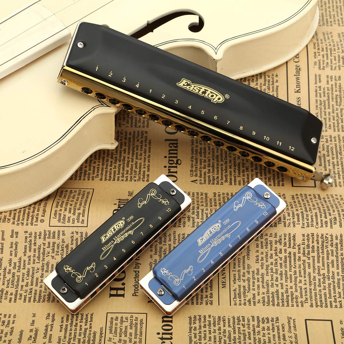 East top Diatonic Harmonica Key of D 10 Holes 20 Tones 008K Mouth Organ with Black Cover, Top Grade Harmonica for Adults, Professionals and Students Black-D - Image 7