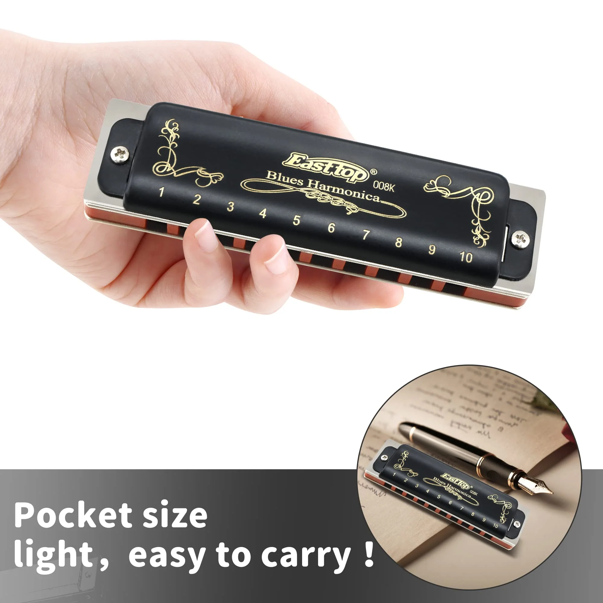 East top Diatonic Harmonica Key of F 10 Holes 20 Tones 008K Mouth Organ with Black Cover, Top Grade Harmonica for Adults, Professionals and Students - Image 5