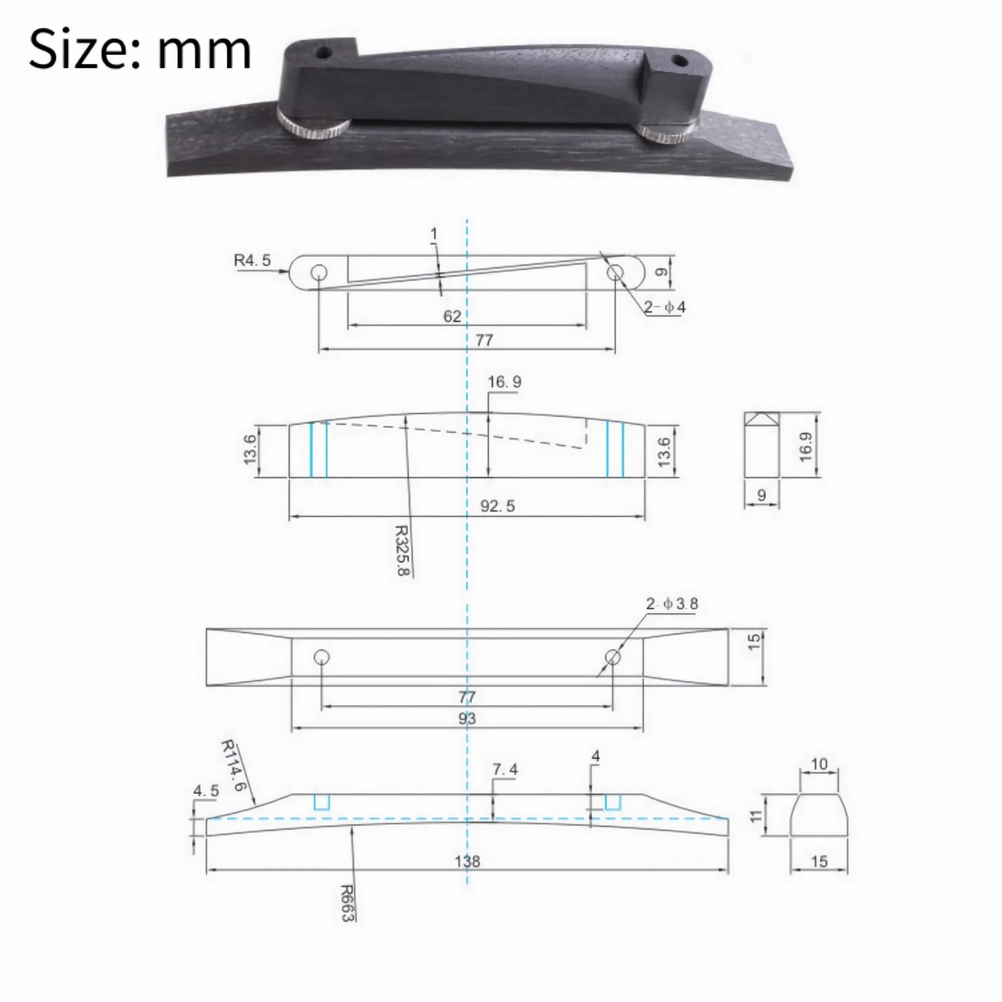 Ebony Jazz Guitar Bridge, Adjustable Bridge for Archtop Guitars Parts Replacement - Image 5
