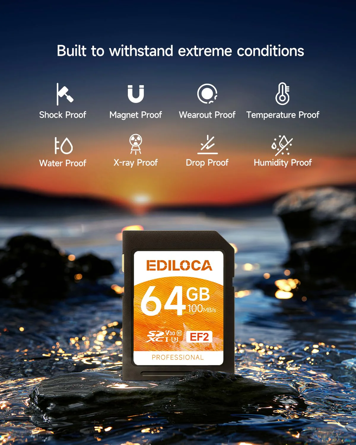EF2_64GB UHS-I SD Card UHS-I Memory Card Fast Storage, Read Speed 100MB/s, Write Speed 50MB/s, C10, U3, V30, Full-HD & 4K Video, SD Card, Must-Have for Professional Photographers 64GB EF2 -100MB/s - Image 3
