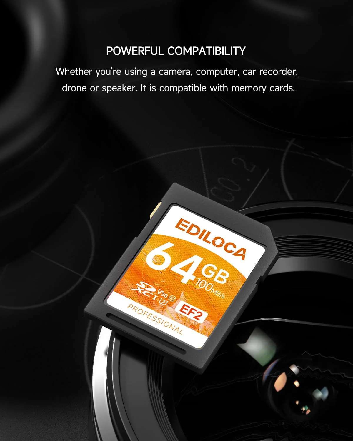 EF2_64GB UHS-I SD Card UHS-I Memory Card Fast Storage, Read Speed 100MB/s, Write Speed 50MB/s, C10, U3, V30, Full-HD & 4K Video, SD Card, Must-Have for Professional Photographers 64GB EF2 -100MB/s - Image 4