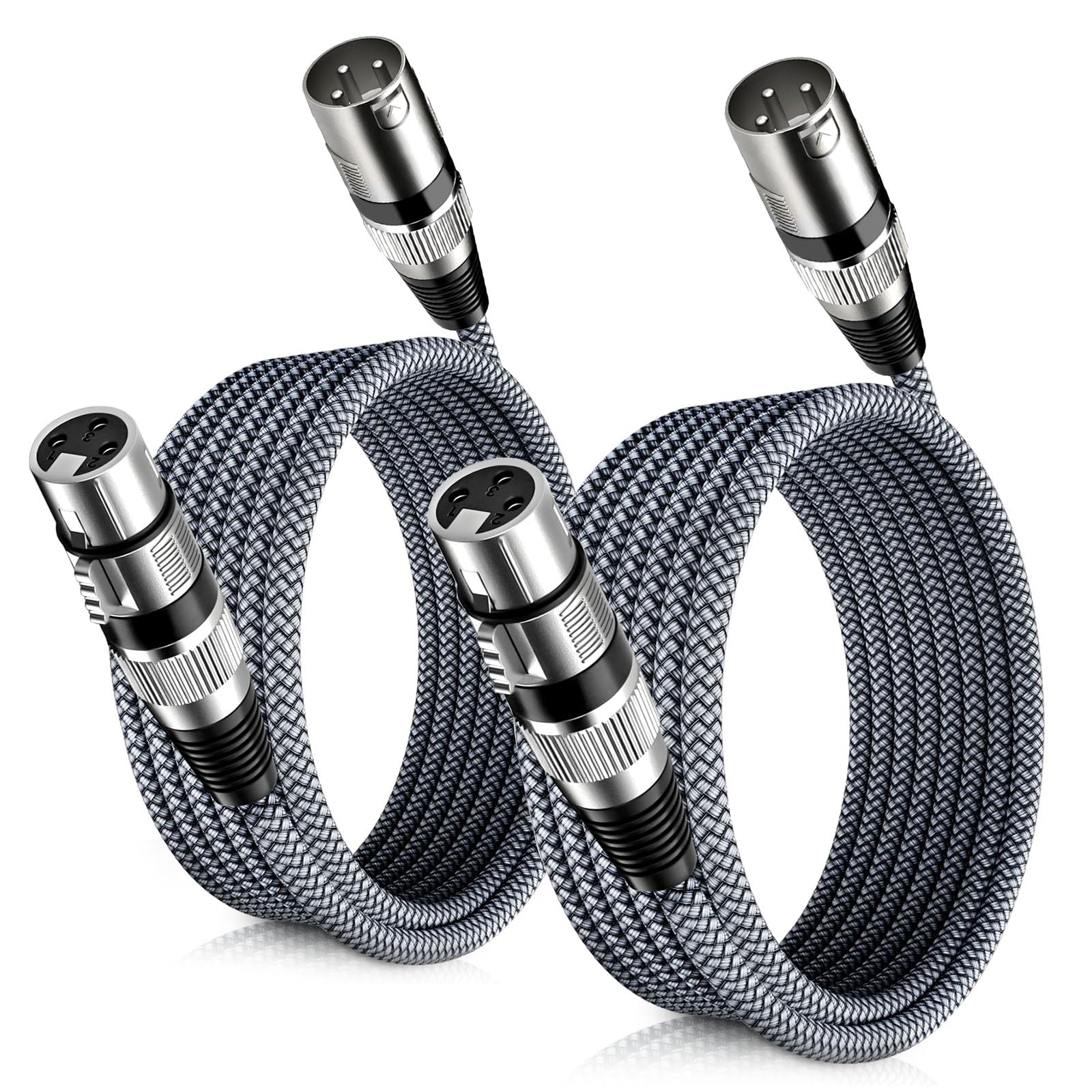 Elebase XLR Microphone Cable 2 Pack 20 Feet,XLR Male to Female Mic Cord,3-pin Balanced Shielded Cables Wire,for Amplifier Mixer,Recording Studio,Speaker Systems,Foot,FT 6M/20FT GRAY