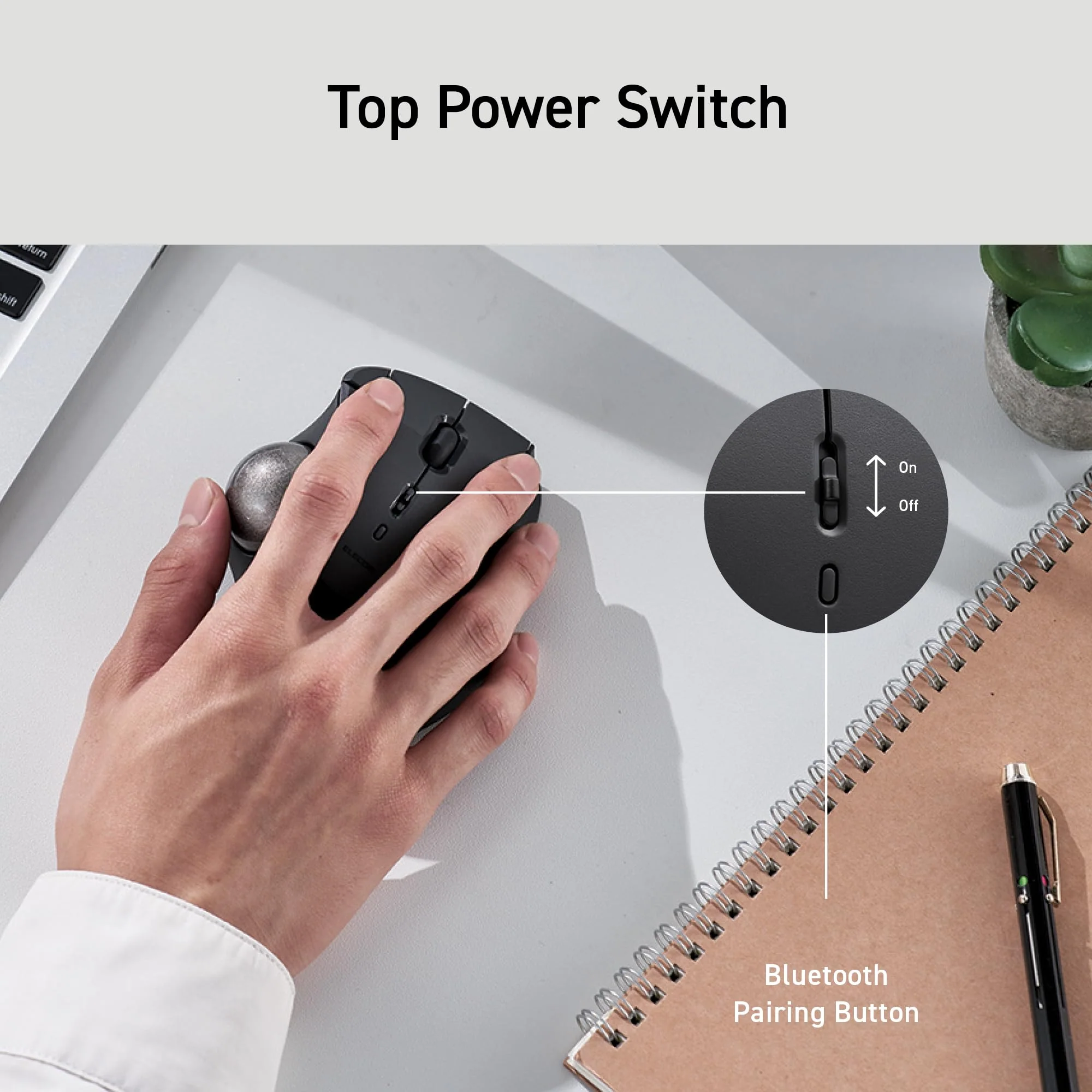 ELECOM Ergonomic Comfort Design Trackball IST Bluetooth 5.3, Super-Smooth Tracking with Roller Ball Bearing, 36mm Ball, Thumb control, Compatible for Windows, PC, Mac, iPadOS, and Android (M-IT11BRBK) Black - Image 8