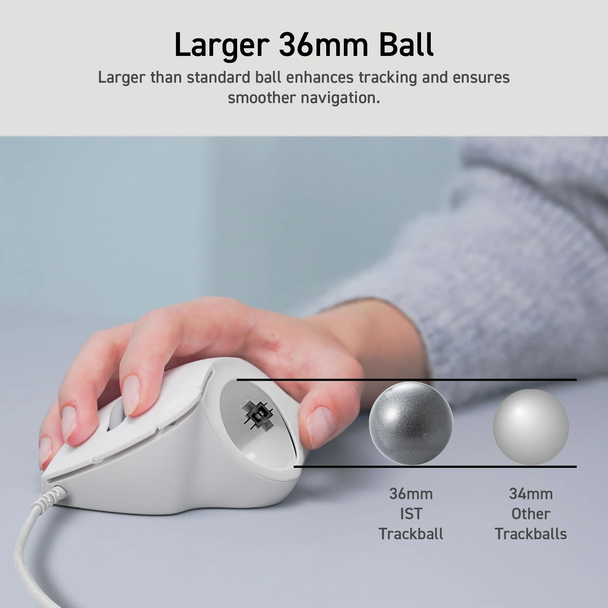 ELECOM Ergonomic Comfort Design Trackball IST Wired USB-A Connection, Super Smooth Tracking with Roller Ball Bearing, 36mm Ball, Thumb Control, Compatible for Windows, PC, and Mac Black (M-IT11URBK) - Image 7