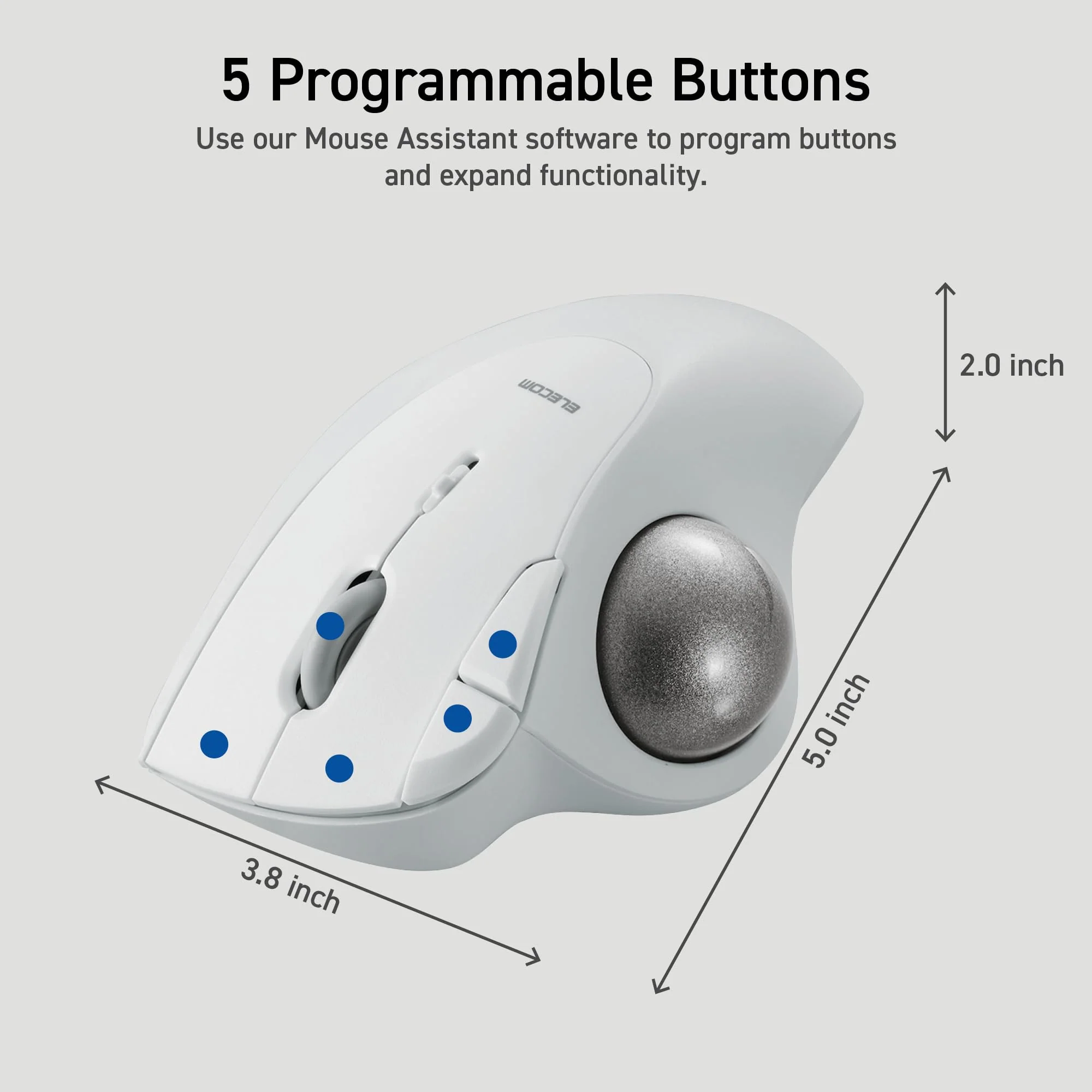 ELECOM Ergonomic Comfort Design Trackball IST Wireless 2.4GHz Connect, Super-Smooth Tracking with Roller Ball Bearing, 36mm Ball, Thumb Control, Compatible for Windows, PC, and Mac White (M-IT11DRWH) USB-Wireless - Image 10