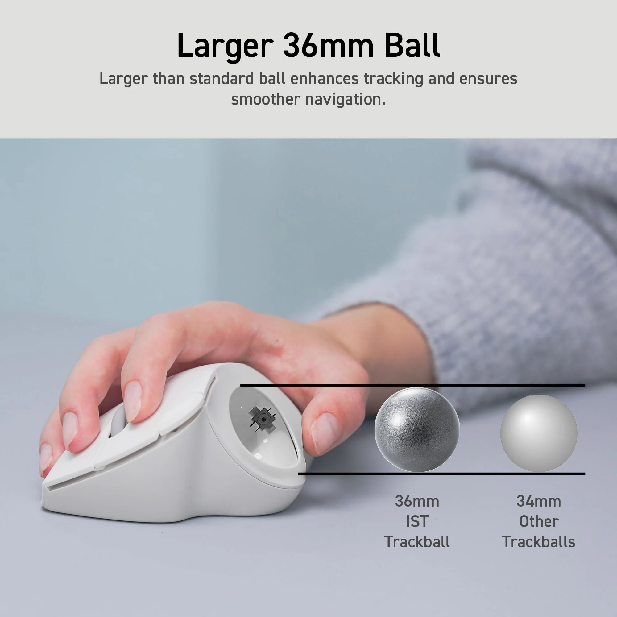 ELECOM Ergonomic Comfort Design Trackball IST Wireless 2.4GHz Connection, Smooth Tracking with Ruby Ball Bearing, 36mm Ball, Thumb Control, Compatible for Windows, PC, and Mac Black (M-IT10DRBK) USB-Wireless - Image 7