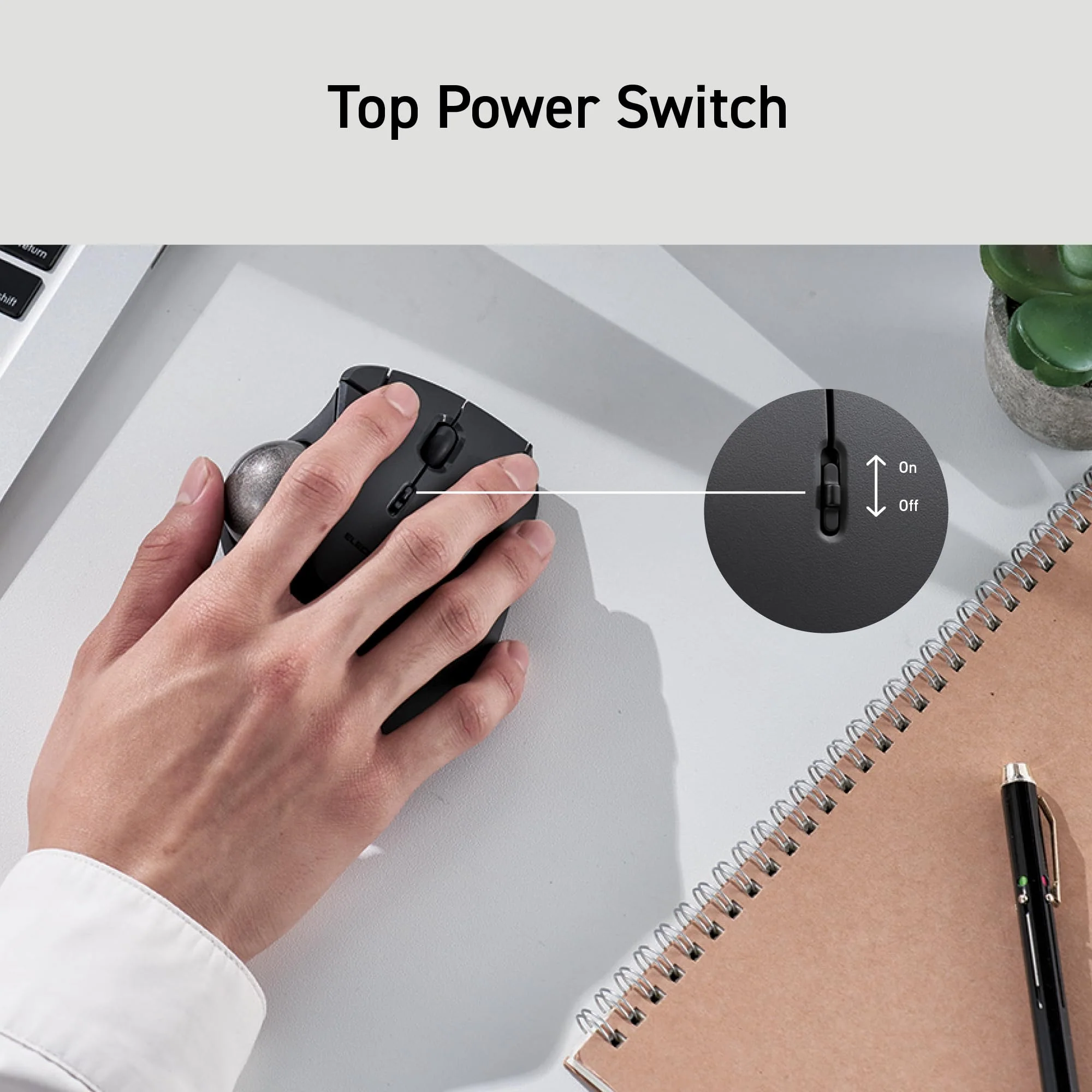 ELECOM Ergonomic Comfort Design Trackball IST Wireless 2.4GHz Connection, Smooth Tracking with Ruby Ball Bearing, 36mm Ball, Thumb Control, Compatible for Windows, PC, and Mac Black (M-IT10DRBK) USB-Wireless - Image 9