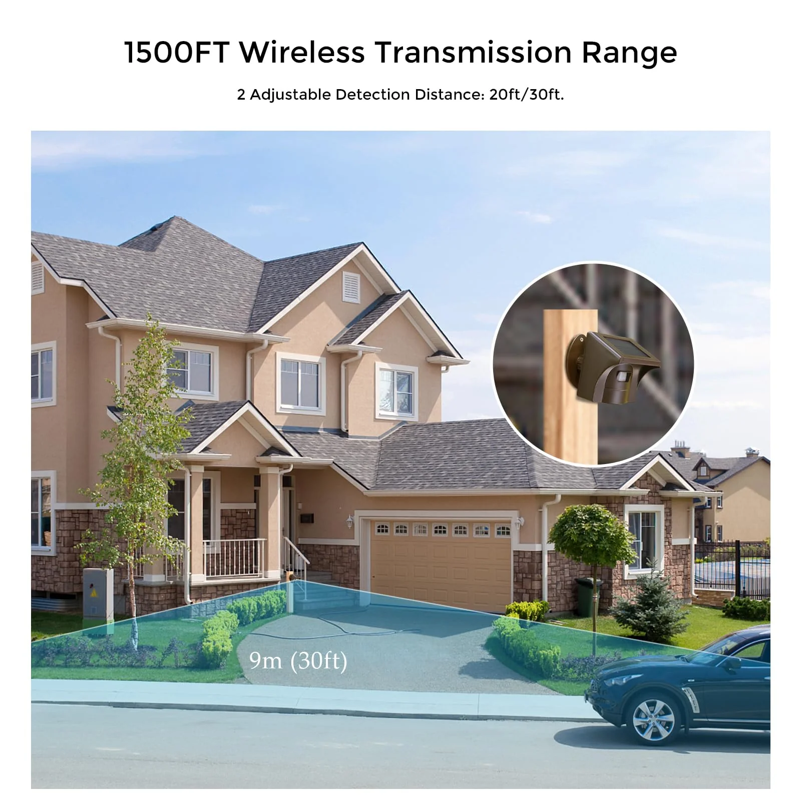 eMACROS Long Range Solar Wireless Driveway Alarm Outdoor Weather Resistant Motion Sensor & Detector-Security Alert System-Monitor & Protect Outside Property 1 receiver and 2 sensors - Image 3