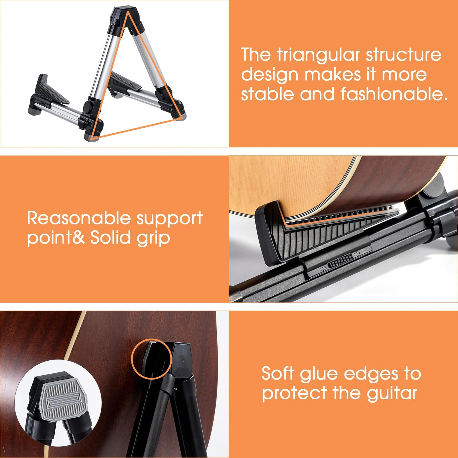 ENO MUSIC Alumium Alloy A-Frame Universal Folding Acoustic Guitar Stand, Suitable for Electric Bass Guitars, Red - Image 6