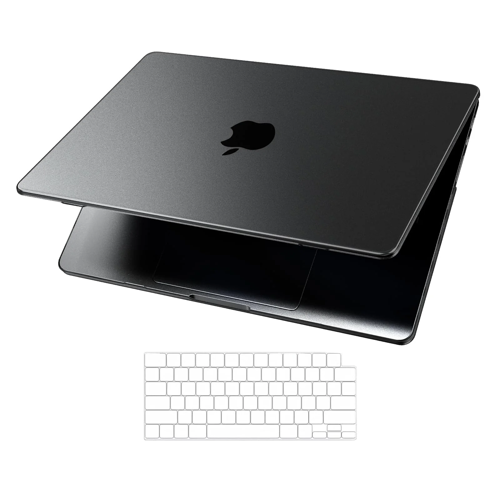 EooCoo [Ultra Thin Armor] Case Compatible with MacBook Pro 14 inch 2024-2021 M3 M2 M1 A2918 A2992 A2779 A2442, [100% Match Space Black] [Anti-Fingerprint] Hard Shell&Keyboard Skin, Space Black Clear