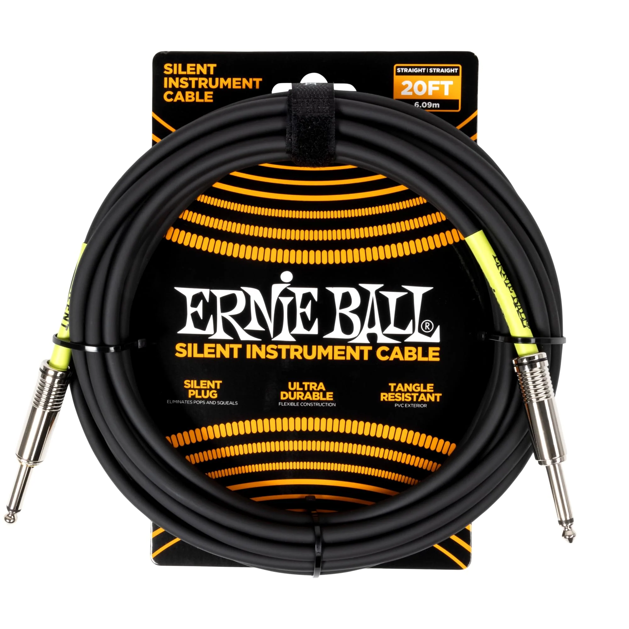 Ernie Ball Classic Silent Instrument Cable, Straight/Straight 20ft - Black 20 ft