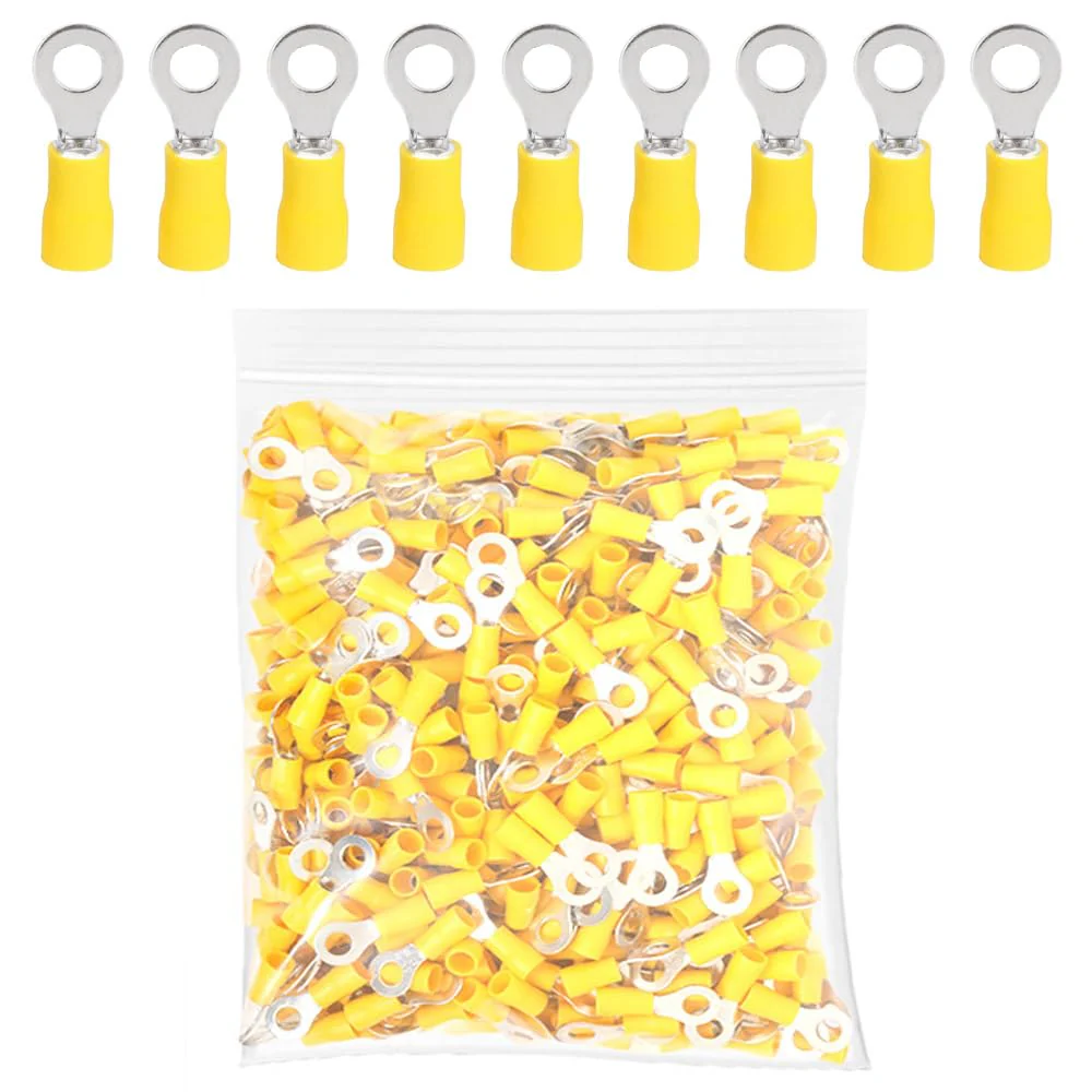 ETOPARS Pack of 100 Yellow M6 Ring Cable Lugs Copper 6.4 mm Hole Ring Cable Lugs 10-12AWG Insulated Electrical Connection Terminal Cable Connector Crimp Connectors M6 Loch Yellow 12-10awg
