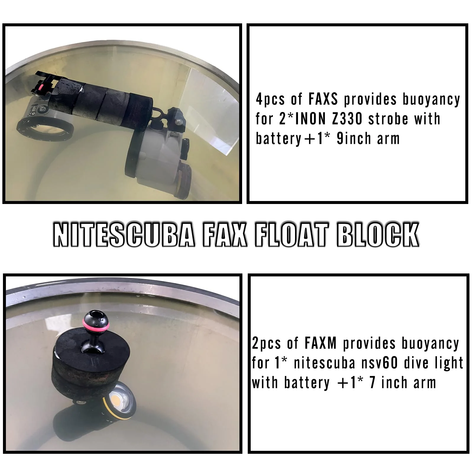 FAXS Jumbo Float Kit Buoyancy Underwater Float for Ultralight/INON/Sea&Sea Arms/WEEFINE/MINIFOCUS Arms Faxm3.15 X 1.5inch - Image 5