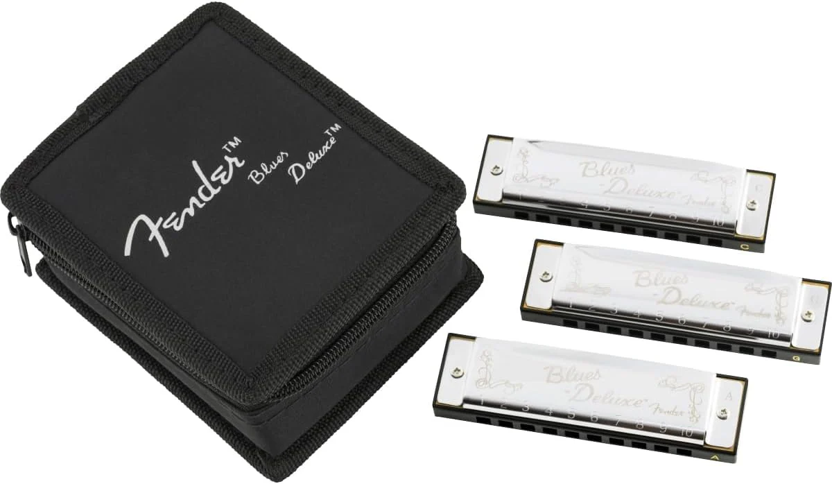 Fender Blues Deluxe Harmonica, Pack of 3 with case (Keys C,G,A) Variety