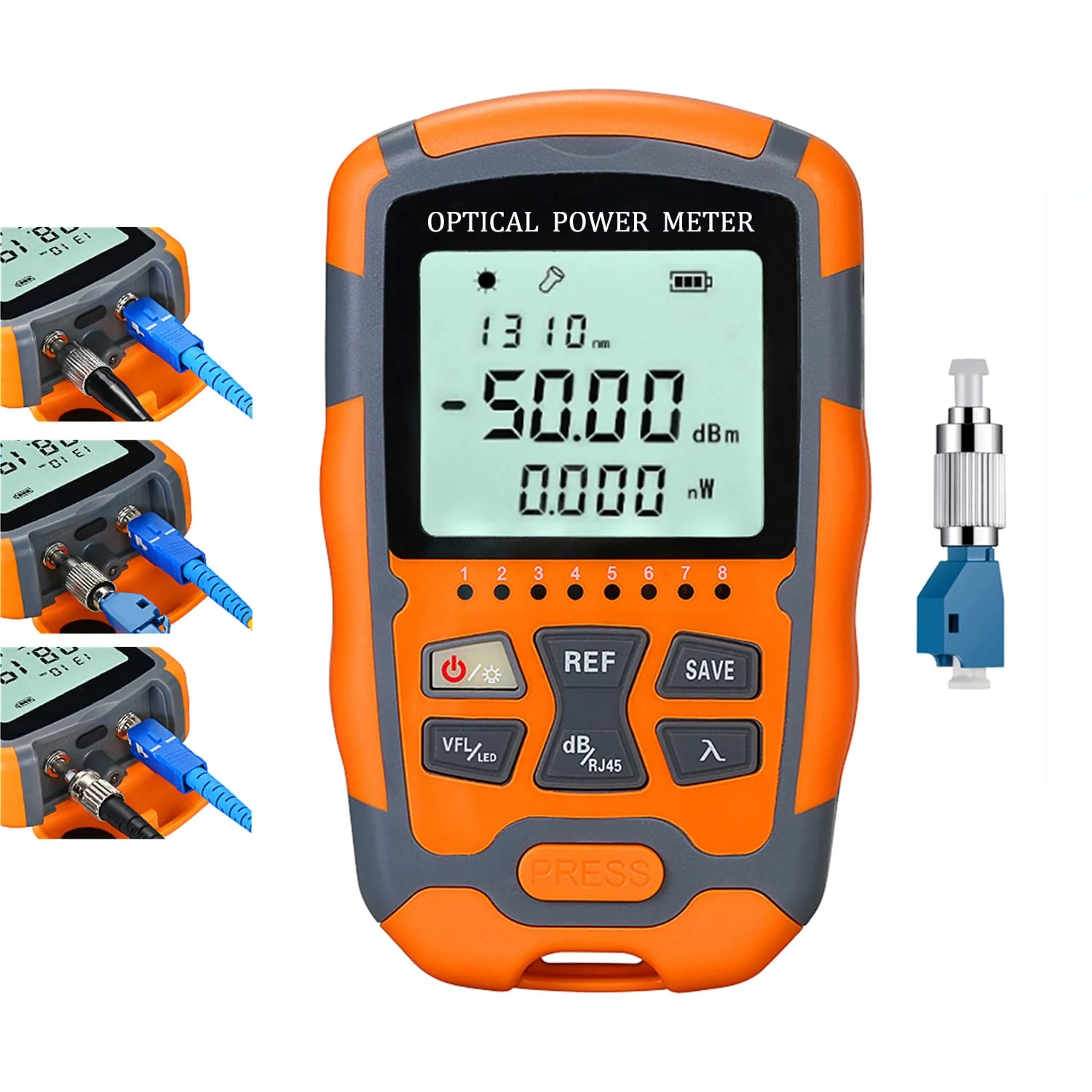 Fiber Optic Tester Portable Fiber Light Power Meter -50~26dBm, SC/FC/ST Universal Interface Built-in 10Km Fault Detector with FC to LC Adapter 1PC M50 & 10Km 1PC