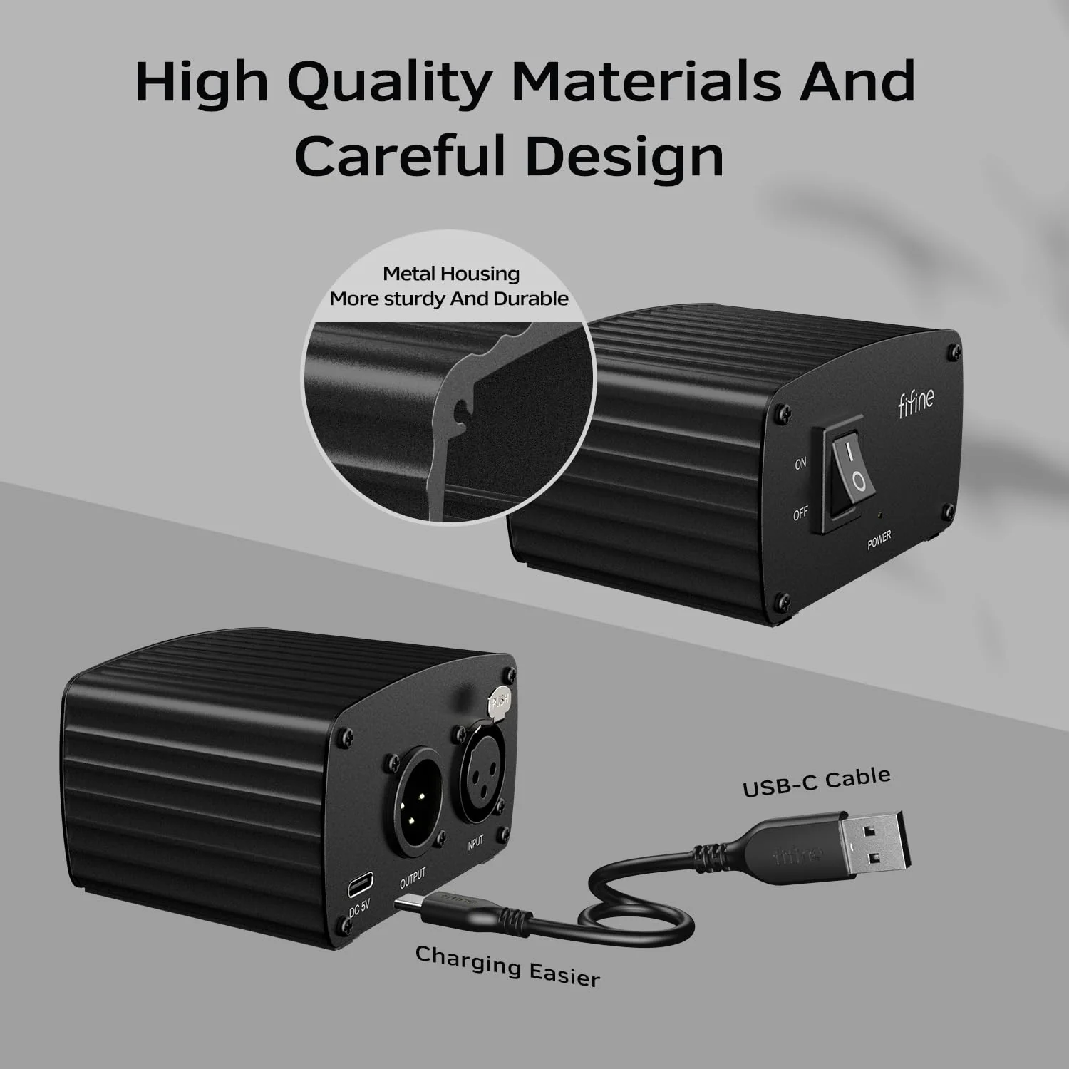 FIFINE 48V Phantom Power with Output/Input, Power Supply for Condenser Microphone, Recording Equipment-PM48 - Image 3