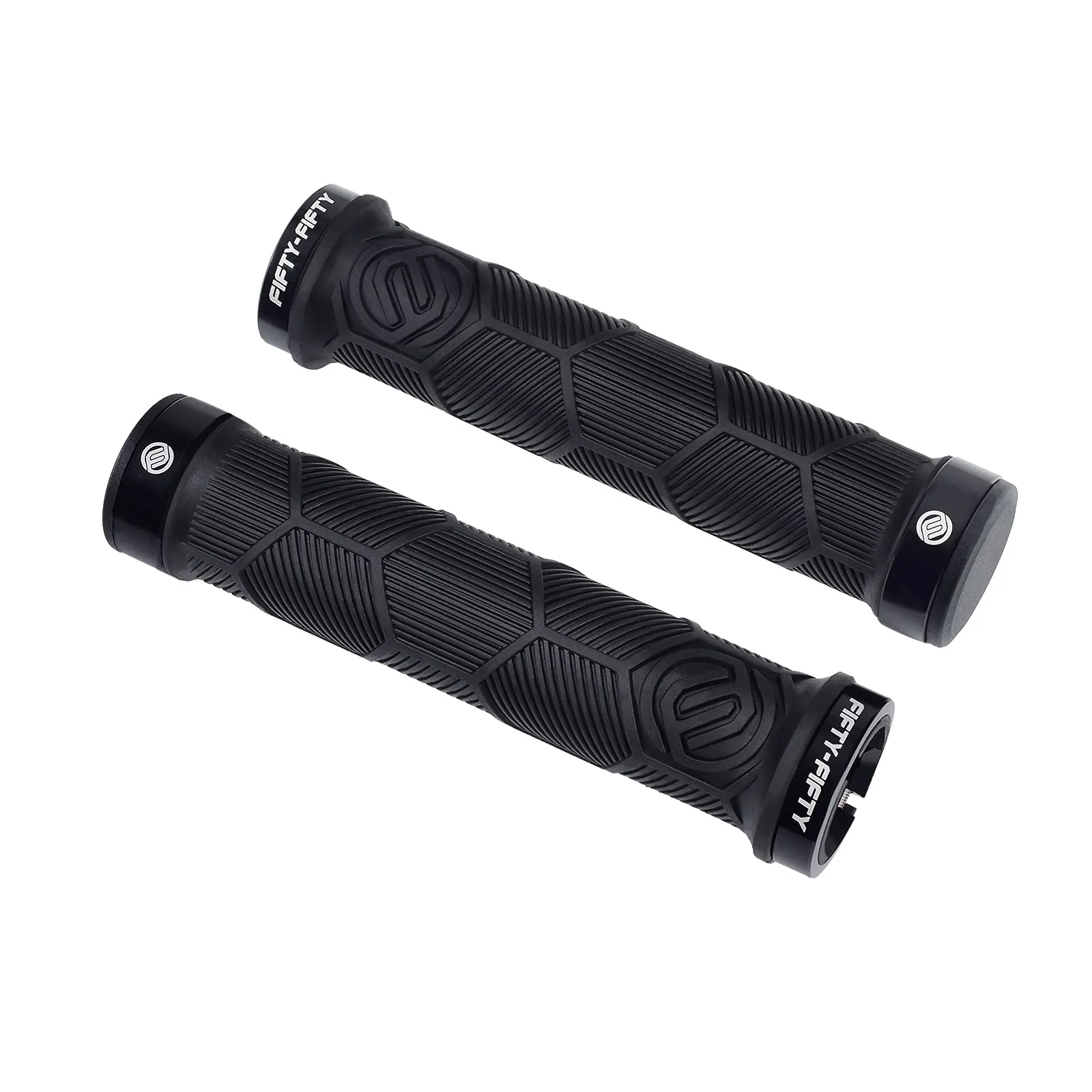 FIFTY-FIFTY Double Lock-On Mountain Bike Grips, Bicycle Handlebar Locking Grips, Non-Slip MTB Handle Black