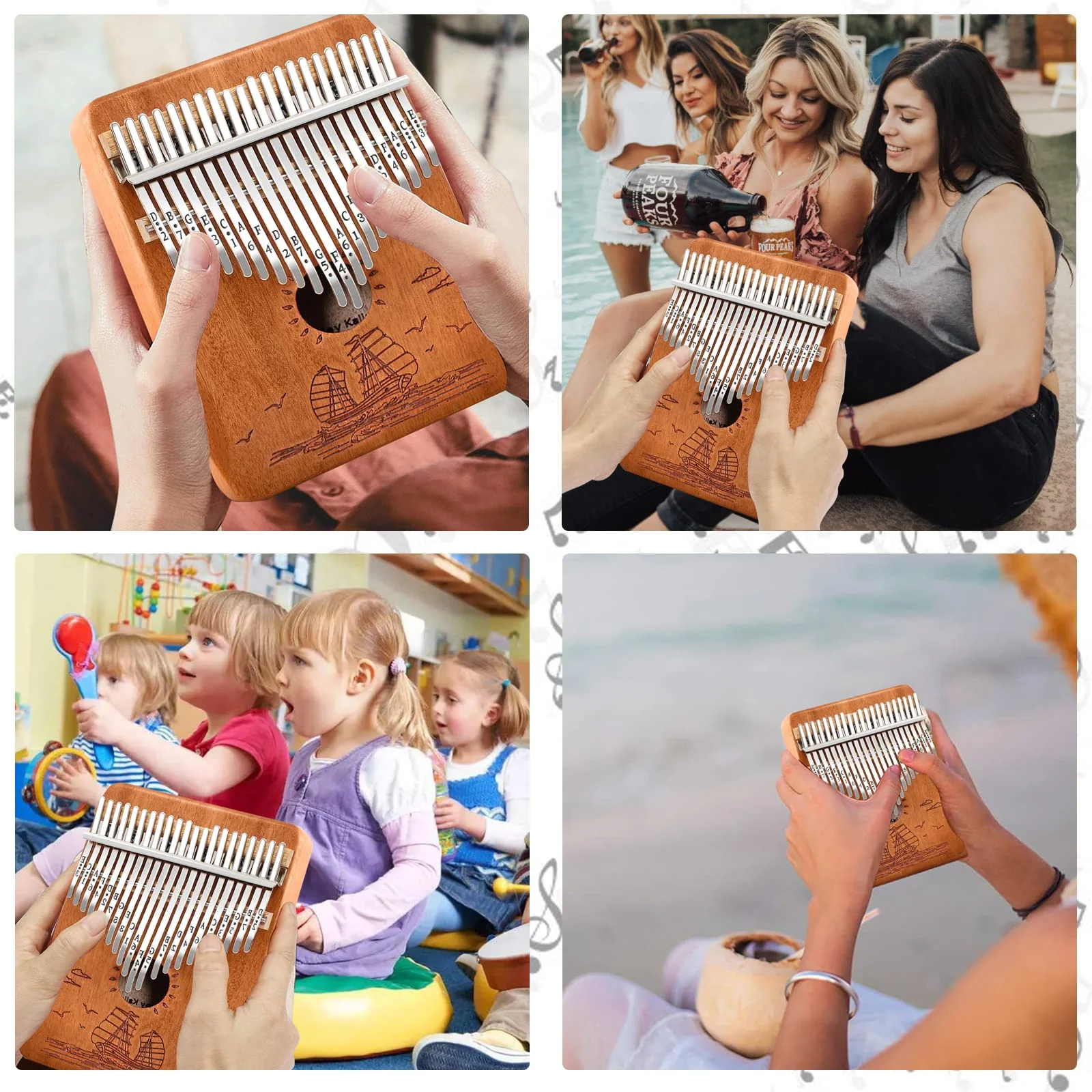 Finger Piano Kalimba 21 Keys, Calimba, Kalimba 21 Key with Tuning Hammer and Instructions, Sail Away Thumb Piano for Adults and Beginners(Brown) Brown - Image 5