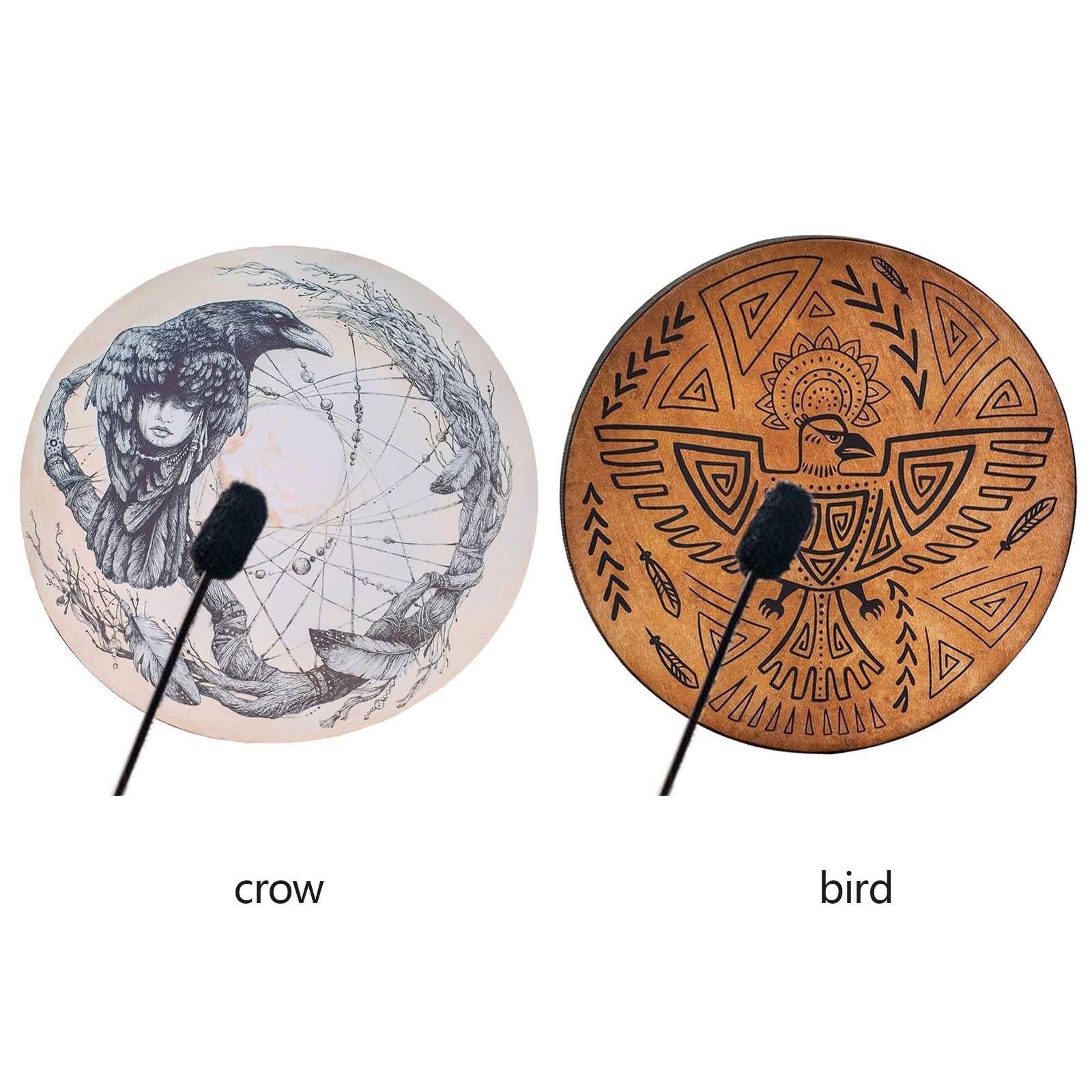 Firlar Shaman Drum, 10 Inch Shaman Bird Pattern Handmade Shaman Drum With Drum Stick, Spiritual Instrument, Exquisite Look, Siberian Drum Spirit Music Symbol, Sound Healer Shaman Drum Brown - Image 7