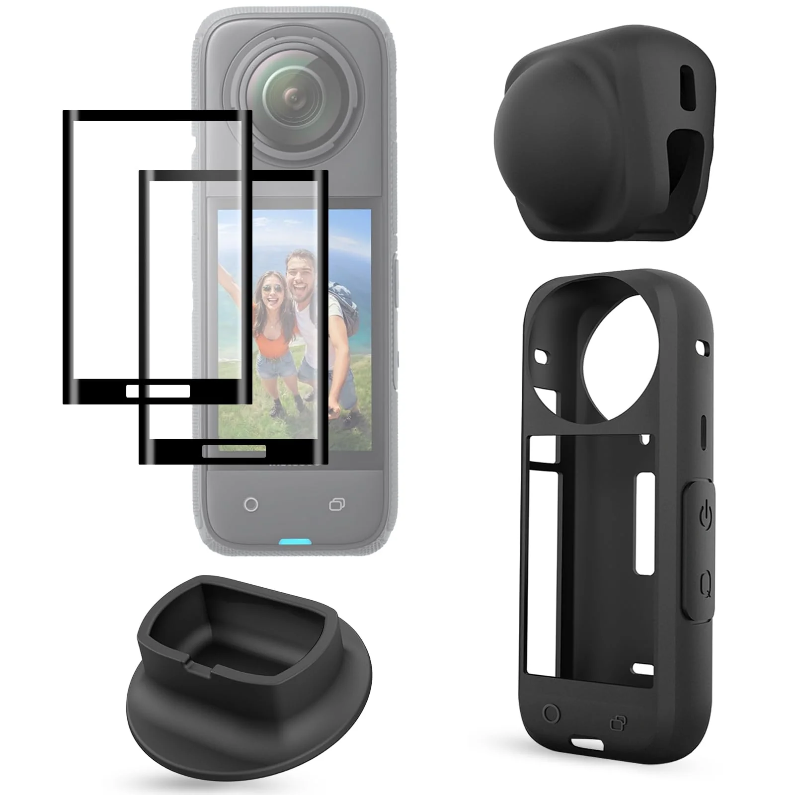 FitStill Protection Accessories Kit Only for Insta 360 X4 Optical Tempered Glass Screen Protector(2 PCS)+Rubber Lens Cap+Silicone Rubber Protective Case+Silicone Support Base Mount Insta 360x4 Accessory