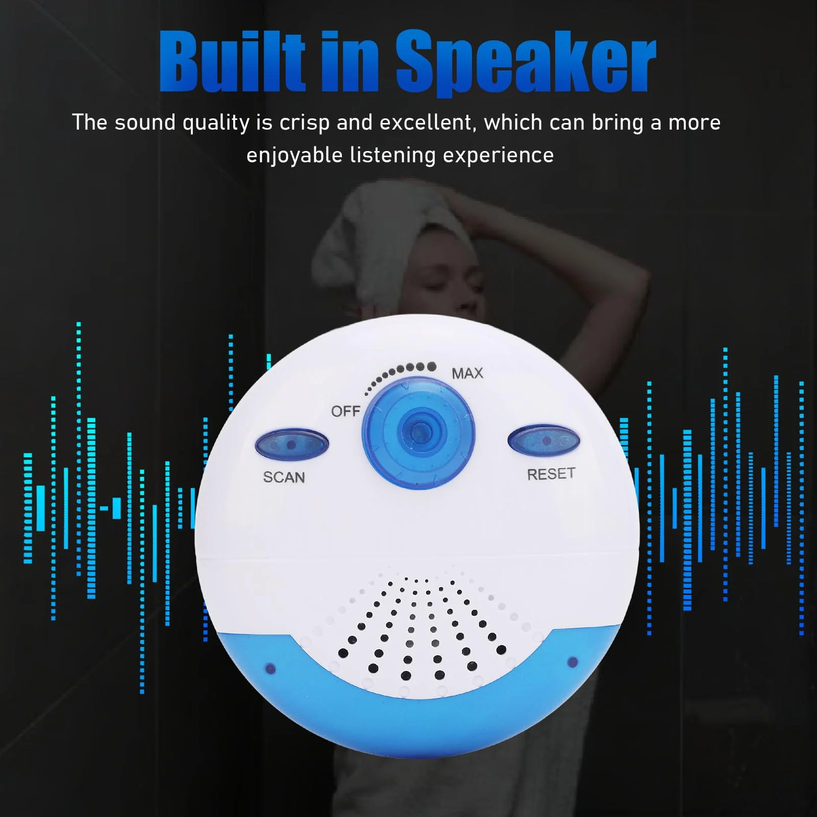 FM Shower Radio, IPX7 Waterproof Portable Mini Bathroom Shower Radio with Built in Speaker, Top Handle, 360 Degrees Surround Sound, Battery Operated for Bathroom Outdoor - Image 3