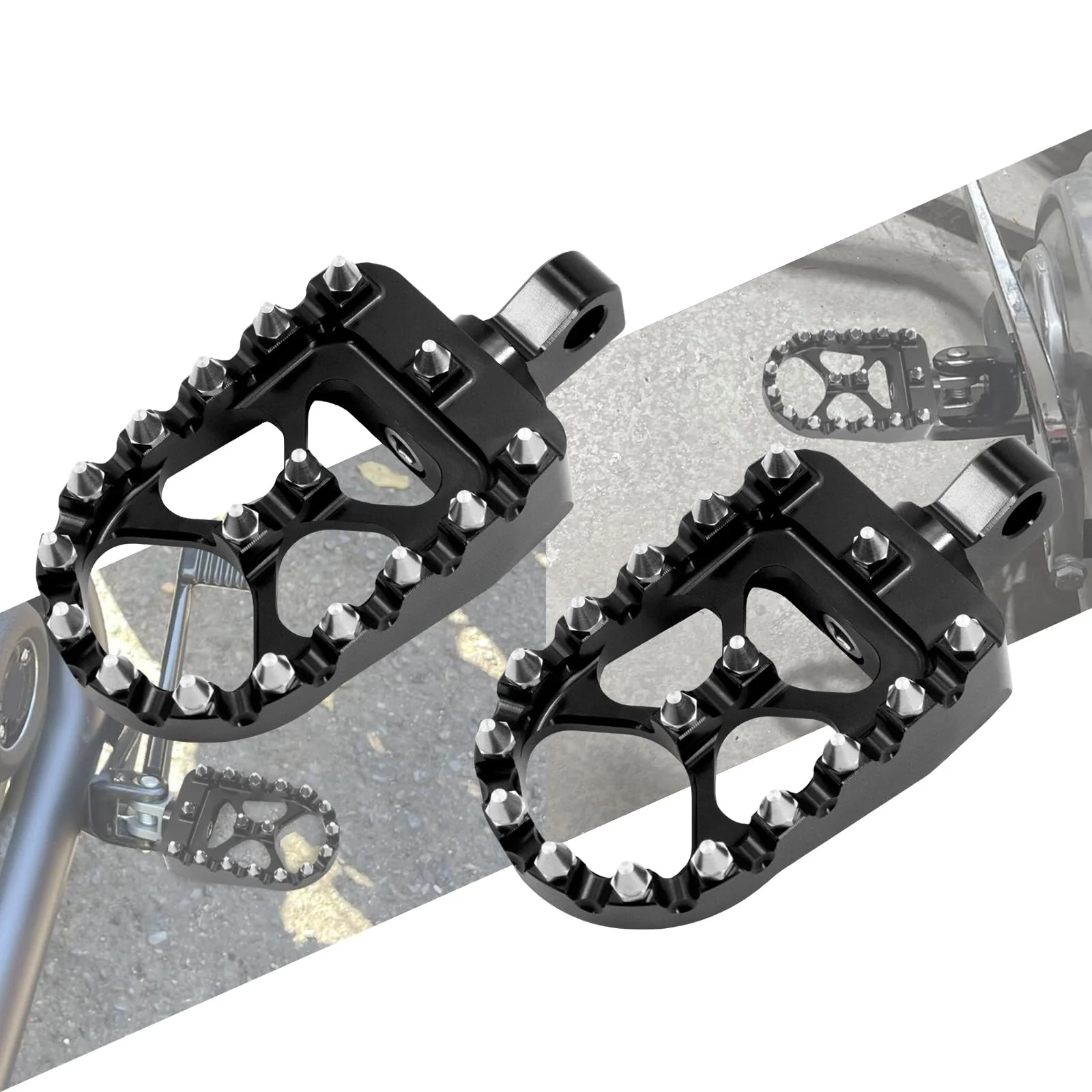 Foot Pegs MX Offroad Footpegs CNC 360° Roating Fit For Harley Sportster Iron 883 Softail Street Glide Dyna Fatboy Black Black with Cone Spikes