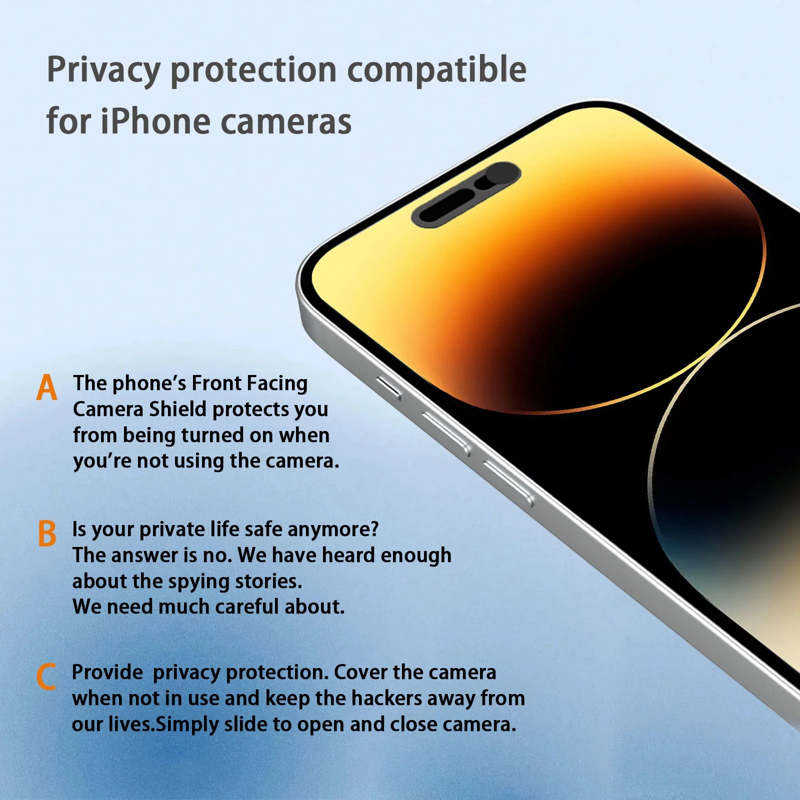 Front Camera Cover,Webcam Cover Compatible for Phone 14Pro/14 Pro Max/15/15Plus/15Pro/15Pro Max,Protect Privacy and Security,Not Affect Face ID, 2 Pack-Black Black - Image 6