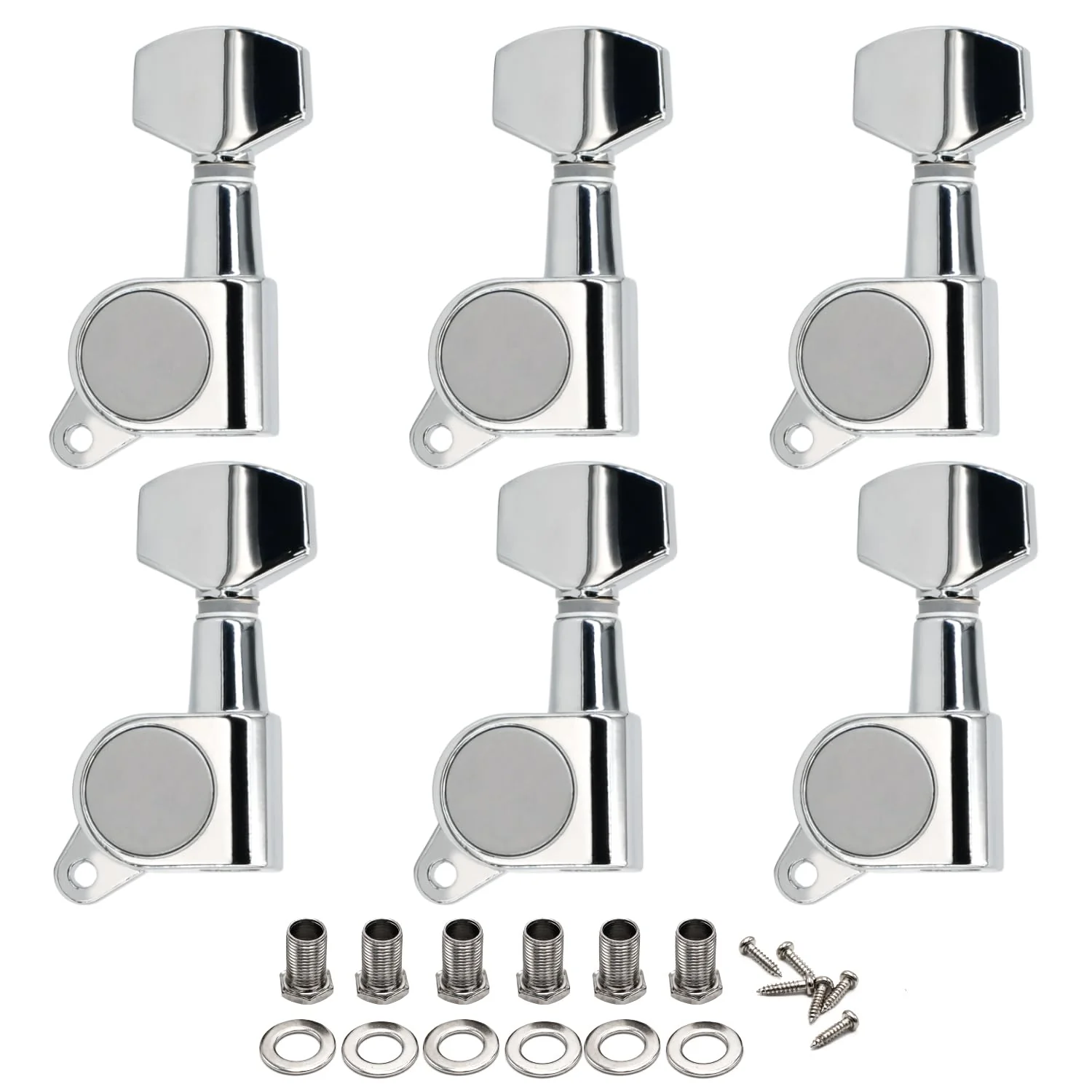 FXJXB 18:1 Guitar Tuning Pegs 6 in Line(6 Left) Standard Guitar Tuners Acoustic or Electric Guitar Tuning Keys Machine Heads Replacement- Chrome(6L) 6 Left Chrome-Standard