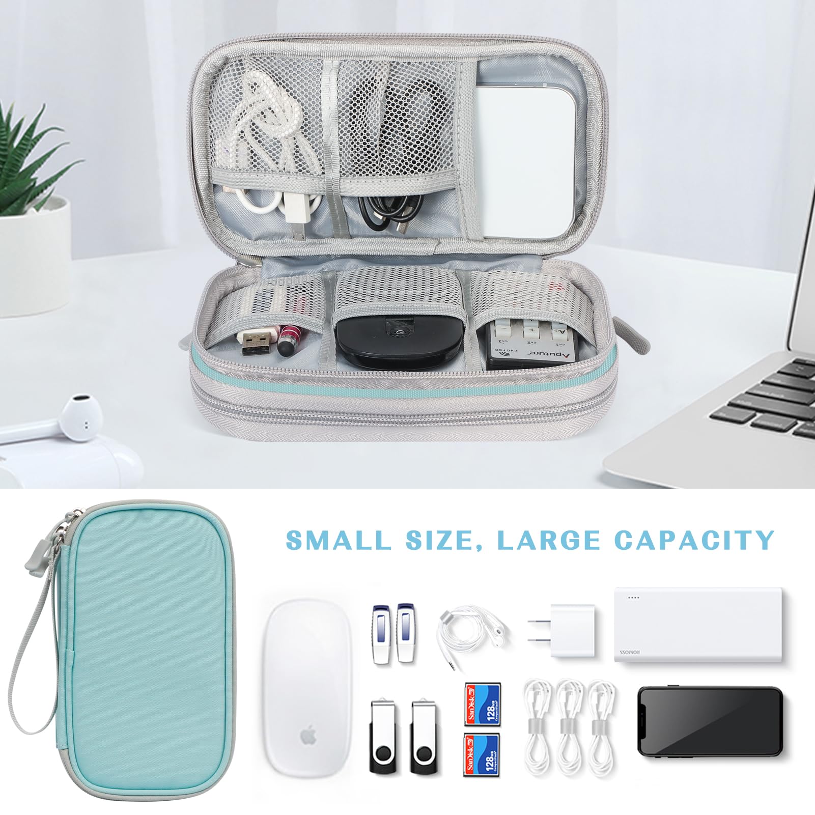 FYY Electronic Organizer, Travel Cable Organizer Bag Pouch Electronic Accessories Carry Case Portable Waterproof Double Layers Storage Bag for Cable, Charger, Phone, Earphone, Medium Size- Mint Green - Image 6