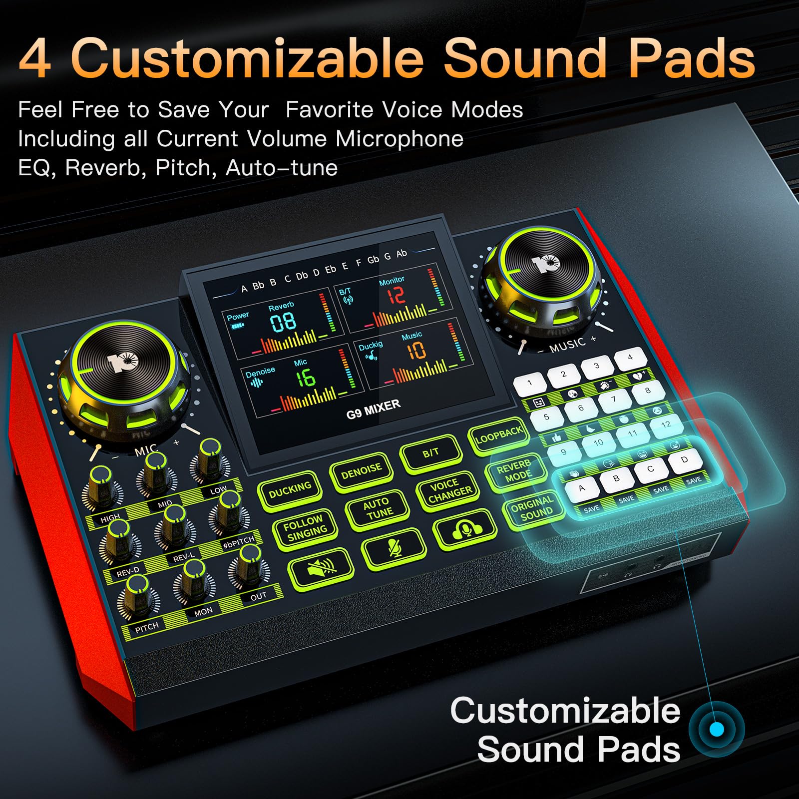 G9 Gaming Audio Mixer,Podcast Equipment Live Sound Card for Streaming,Audio Interface DJ Mixer Sound Card/Board Condenser Microphone for Tiktok Gaming Video Content Creator Kit. - Image 4