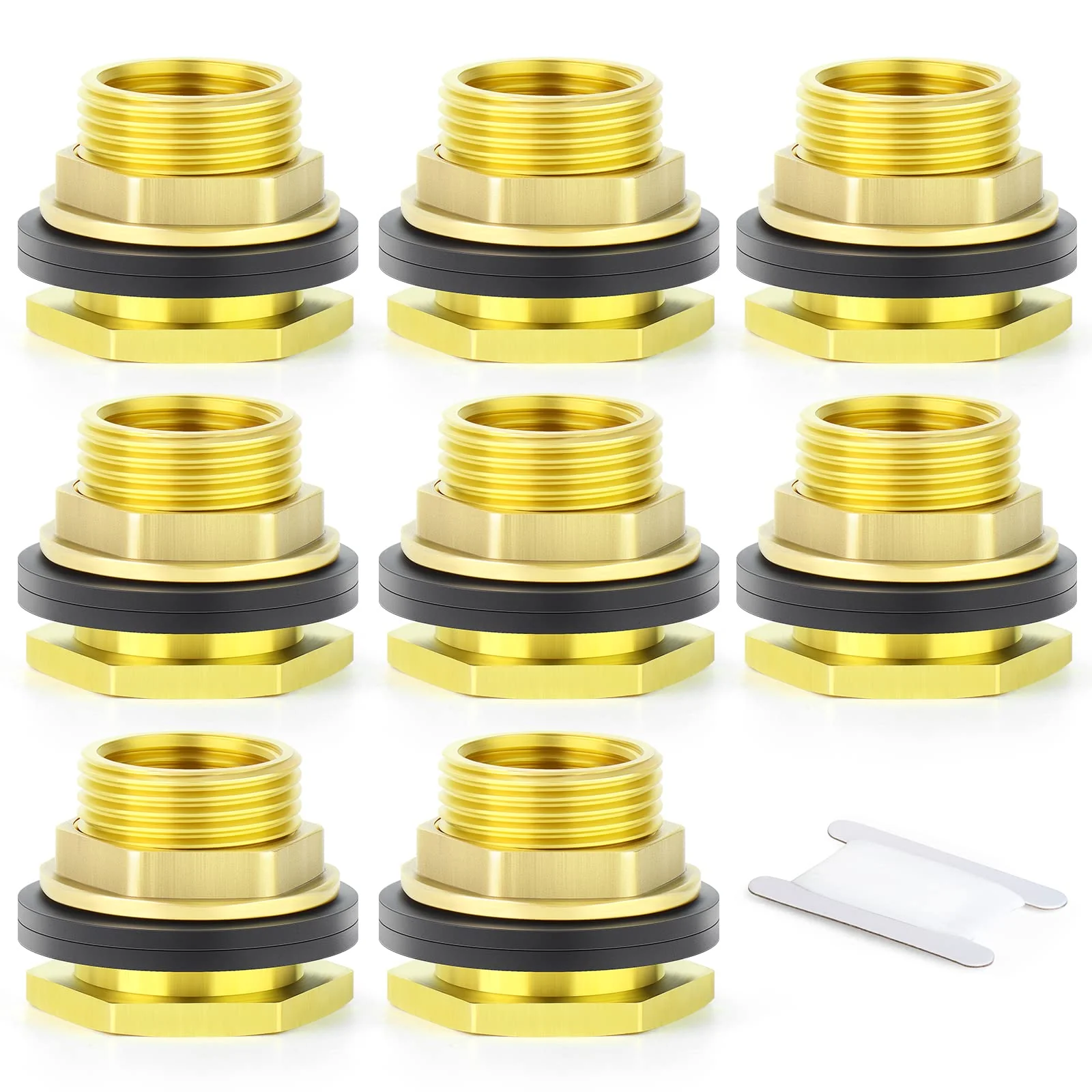 GASHER 8PCS Brass 1/2" Female 3/4" Male Bulkhead Tank Connector Adapter Fitting with Rubber Ring 1/2" Female-3/4" Male Without End Caps 8